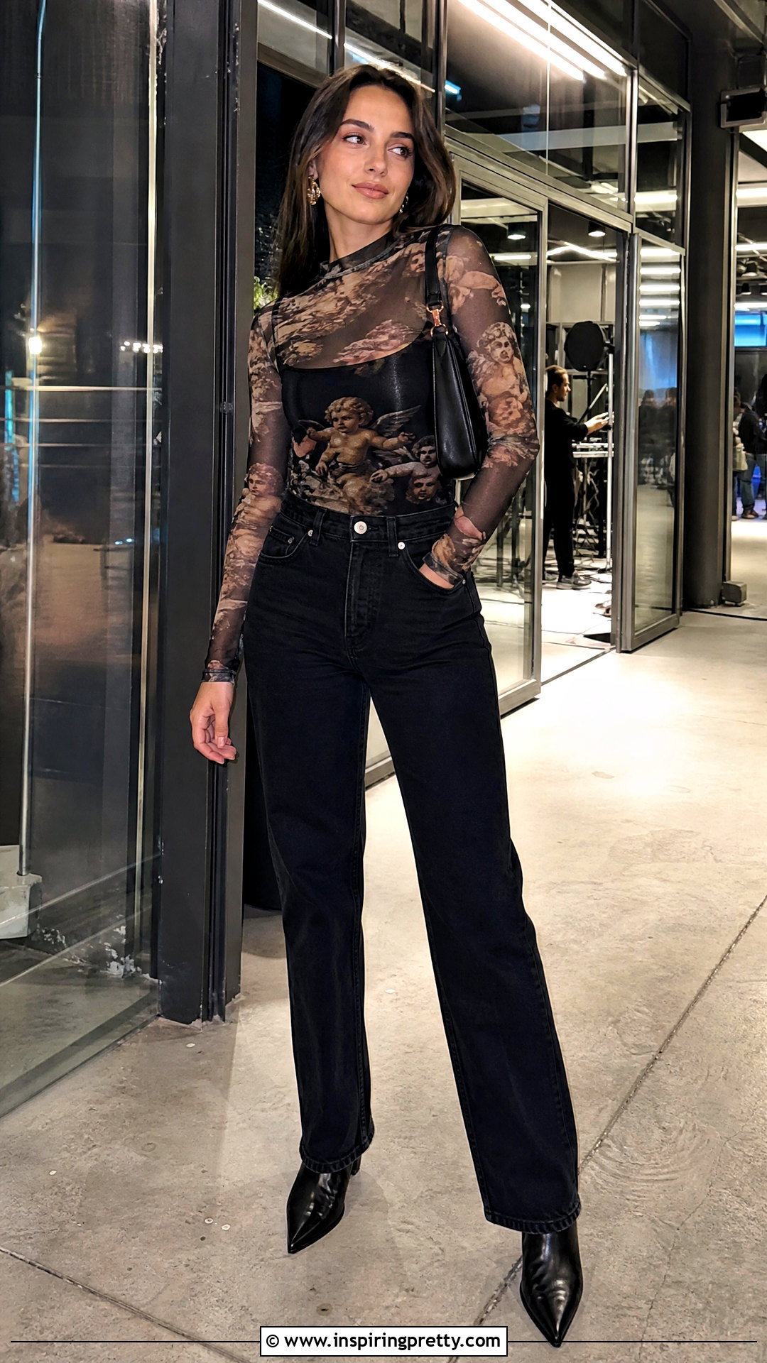 Mesh Cherub Top With Camisole And Black Jeans - 25 Cherub Top outfit ideas