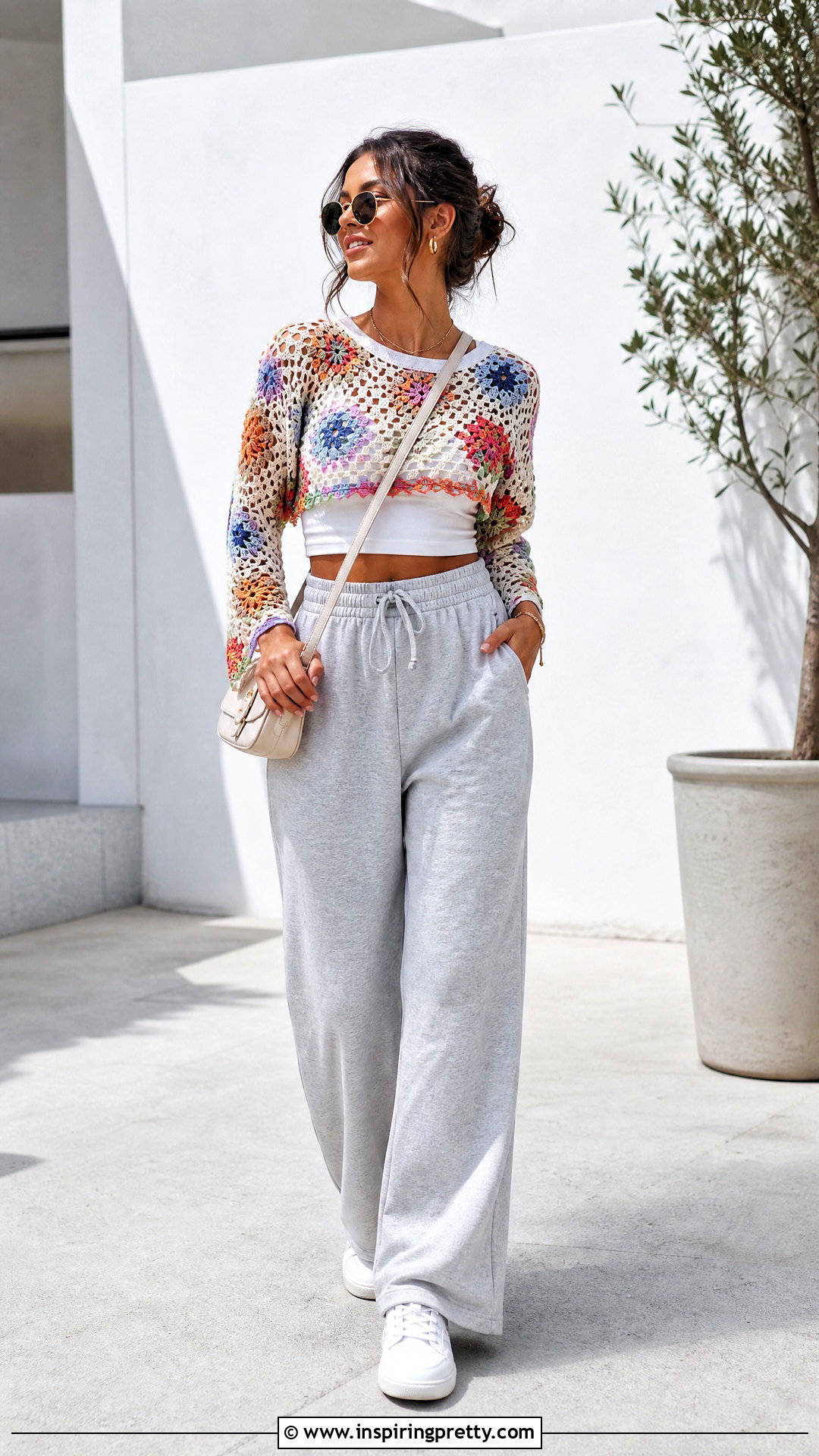 Mesh Crochet Top With Sweatpants And Sneakers - 50 mesh crochet top outfit ideas
