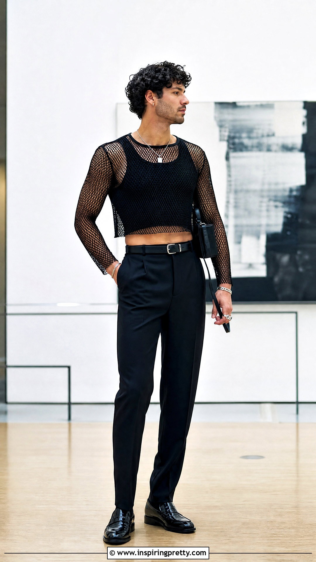 Mesh Crop Top With Black Trousers - 50 male crop top outfits