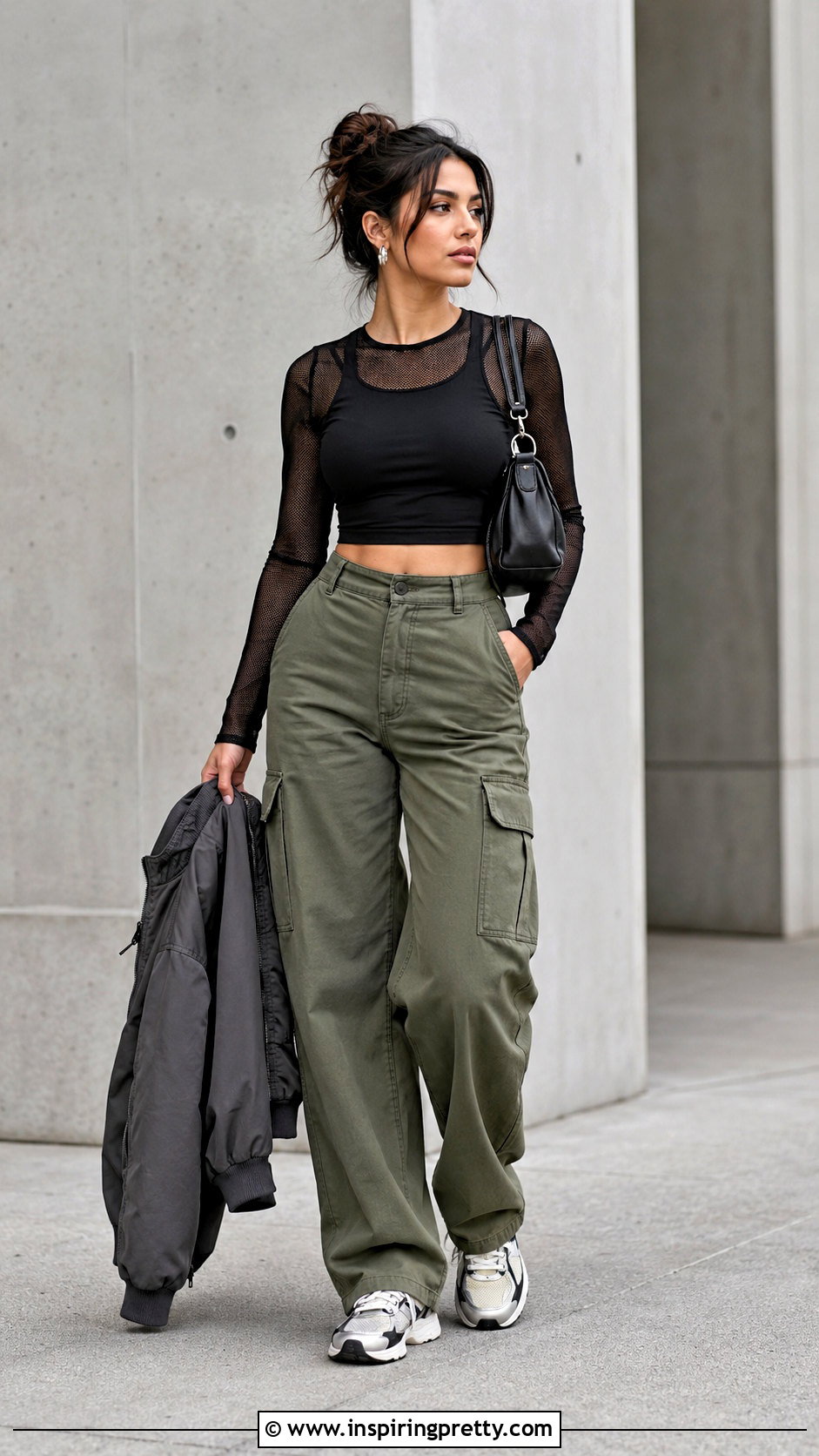 Mesh Crop Top With Tank And Cargo Pants - 50 crop top ideas