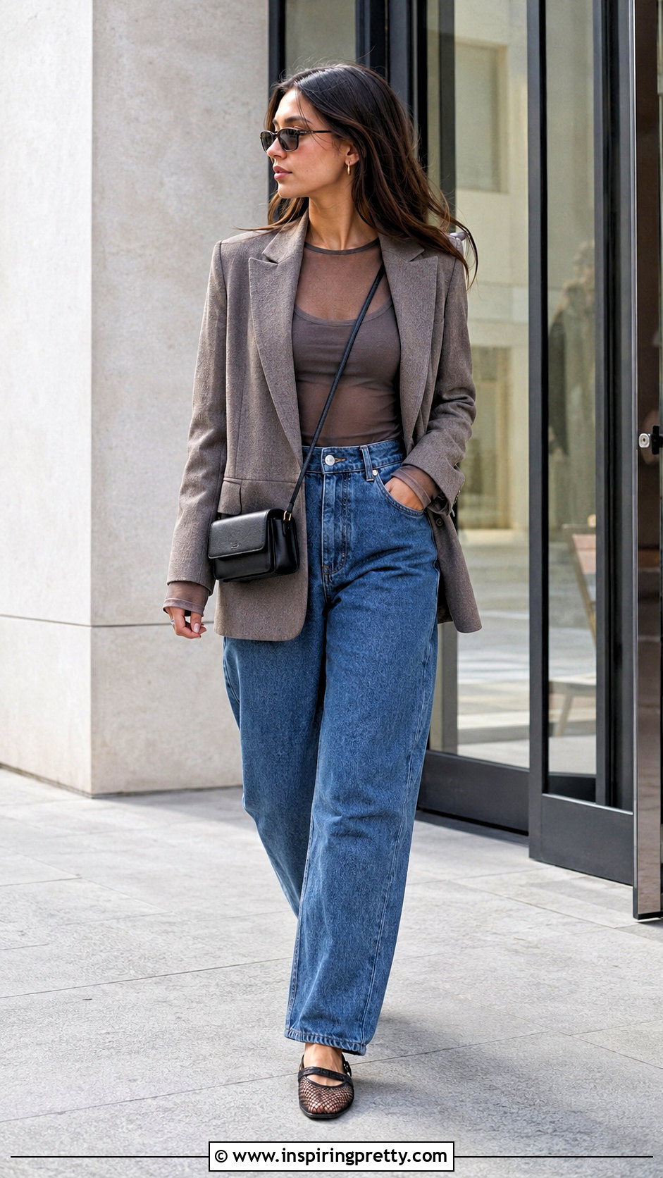 Mesh Diaphanous Top With Barrel Jeans - 20 Diaphanous Tops
