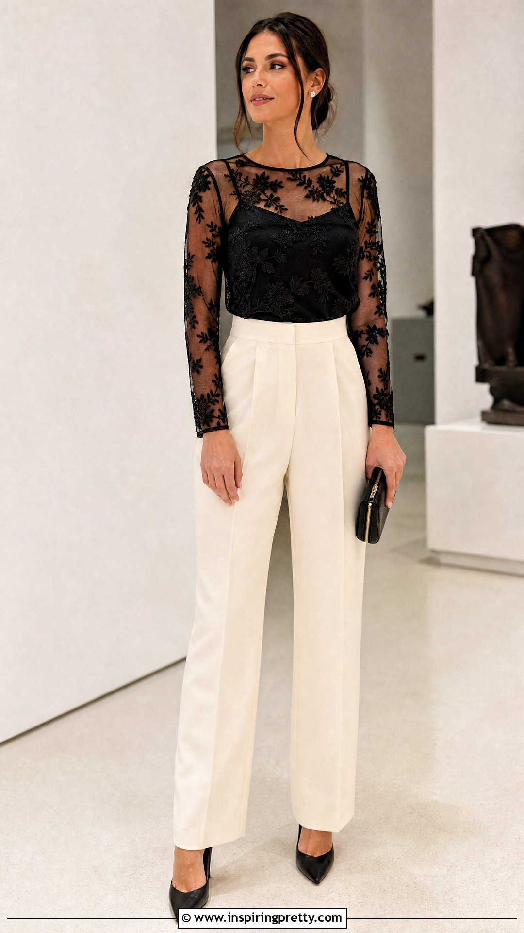 Mesh Dress Top With High Waisted Trousers - 20 Fabric For Dress Tops outfit ideas