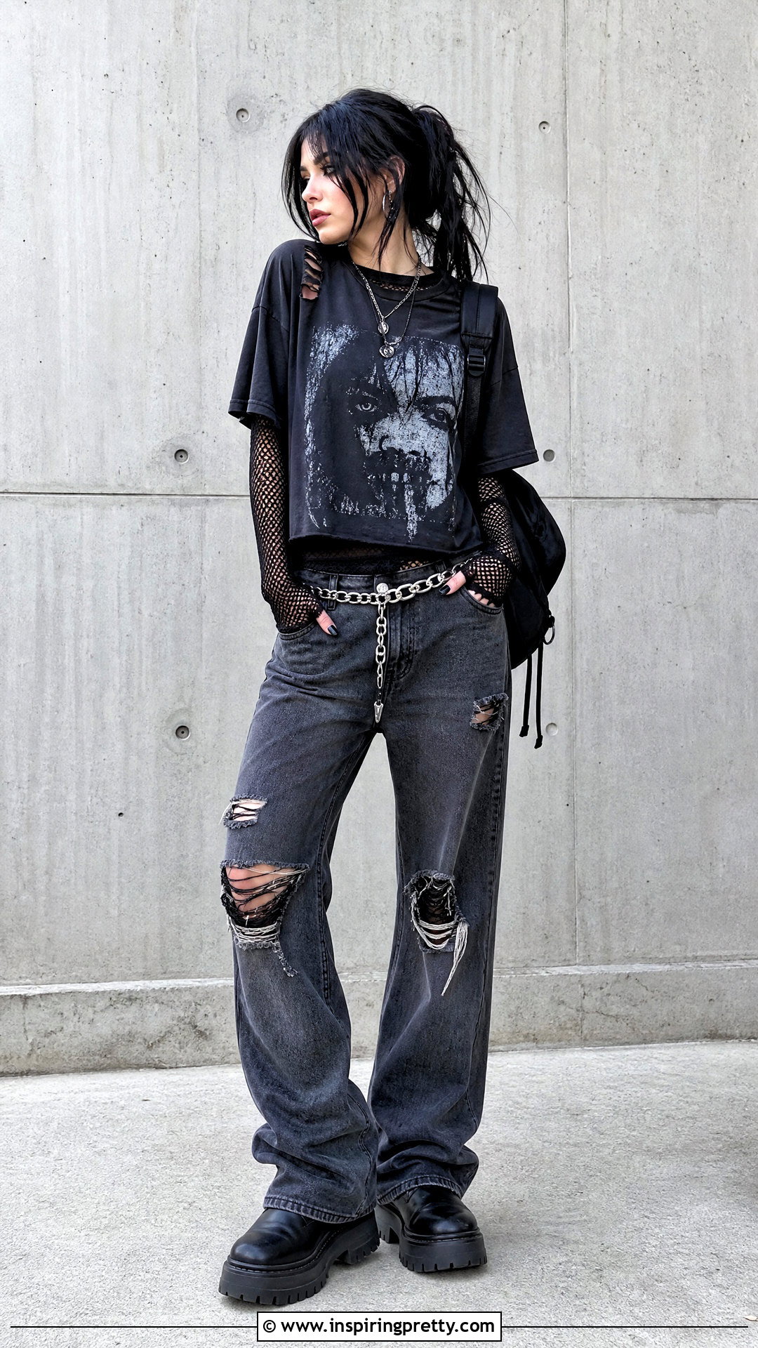 Mesh Emo Top With Distressed Jeans - 20 emo tops women