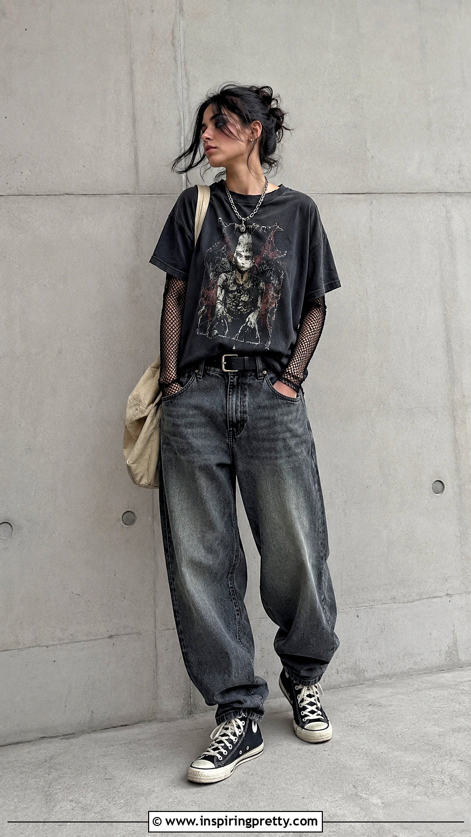 Mesh Fishnet Top Under A Graphic T Shirt - 20 mesh fishnet top outfit ideas