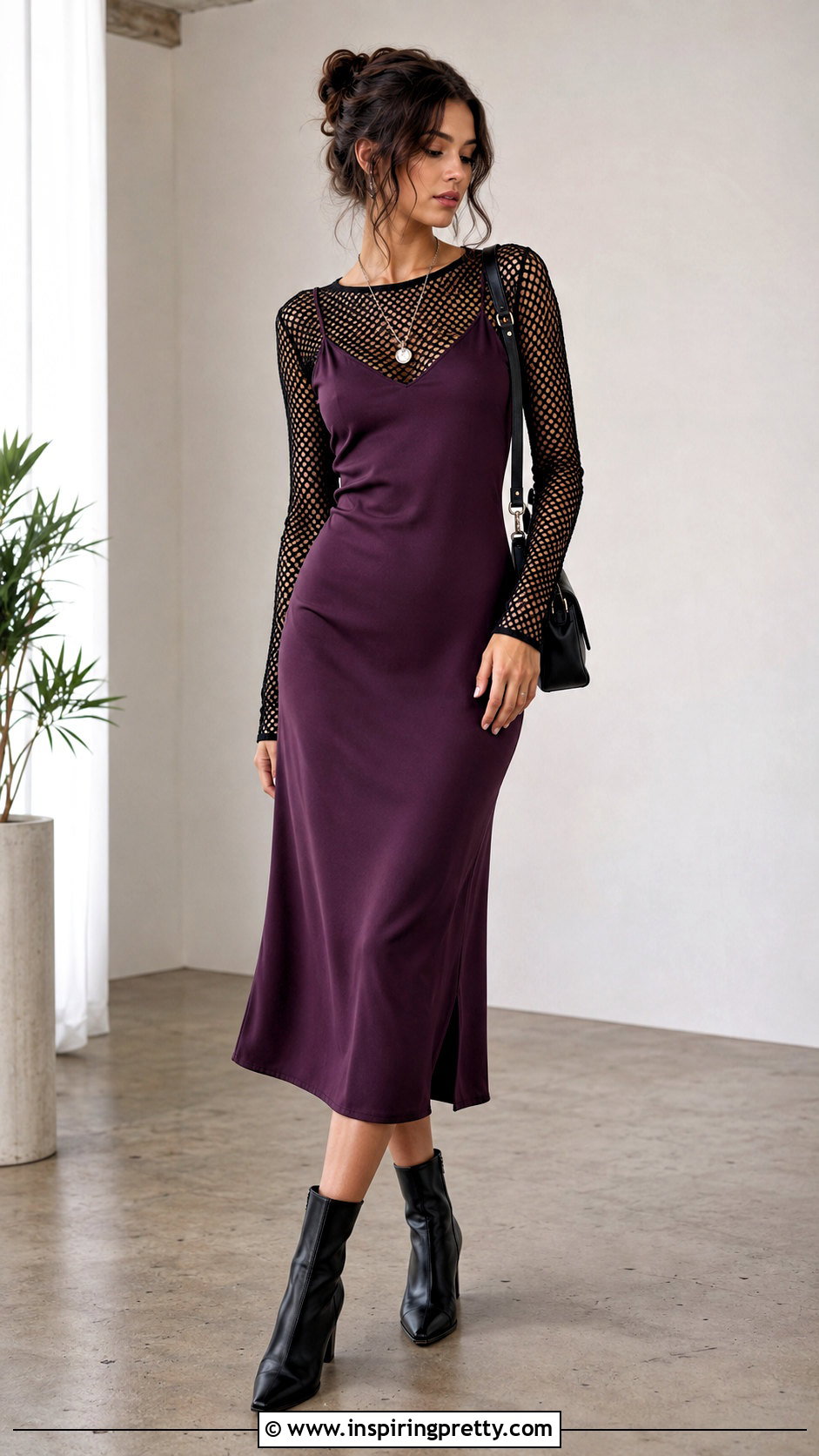 Mesh Fishnet Top Under A Slip Dress - 20 mesh fishnet top outfit ideas