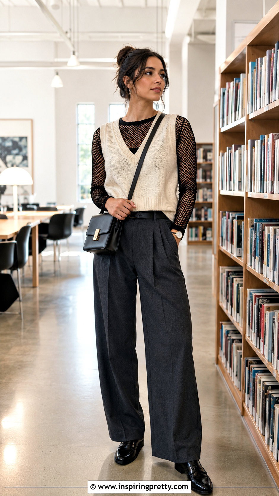 Mesh Fishnet Top Under A Sweater Vest - 20 mesh fishnet top outfit ideas