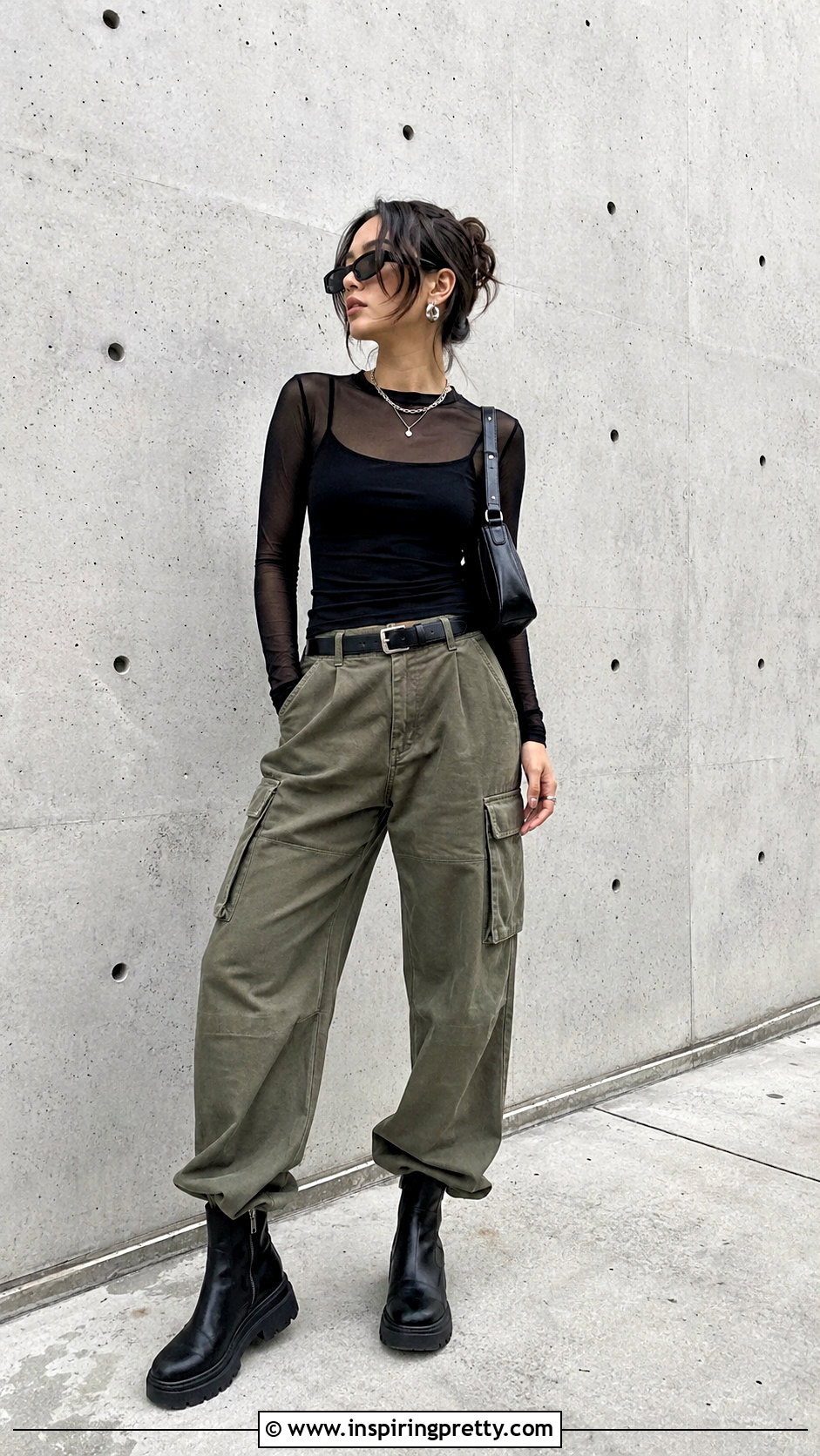 Mesh Full Sleeve Top With Cargo Pants - 50 full sleeves top outfit ideas