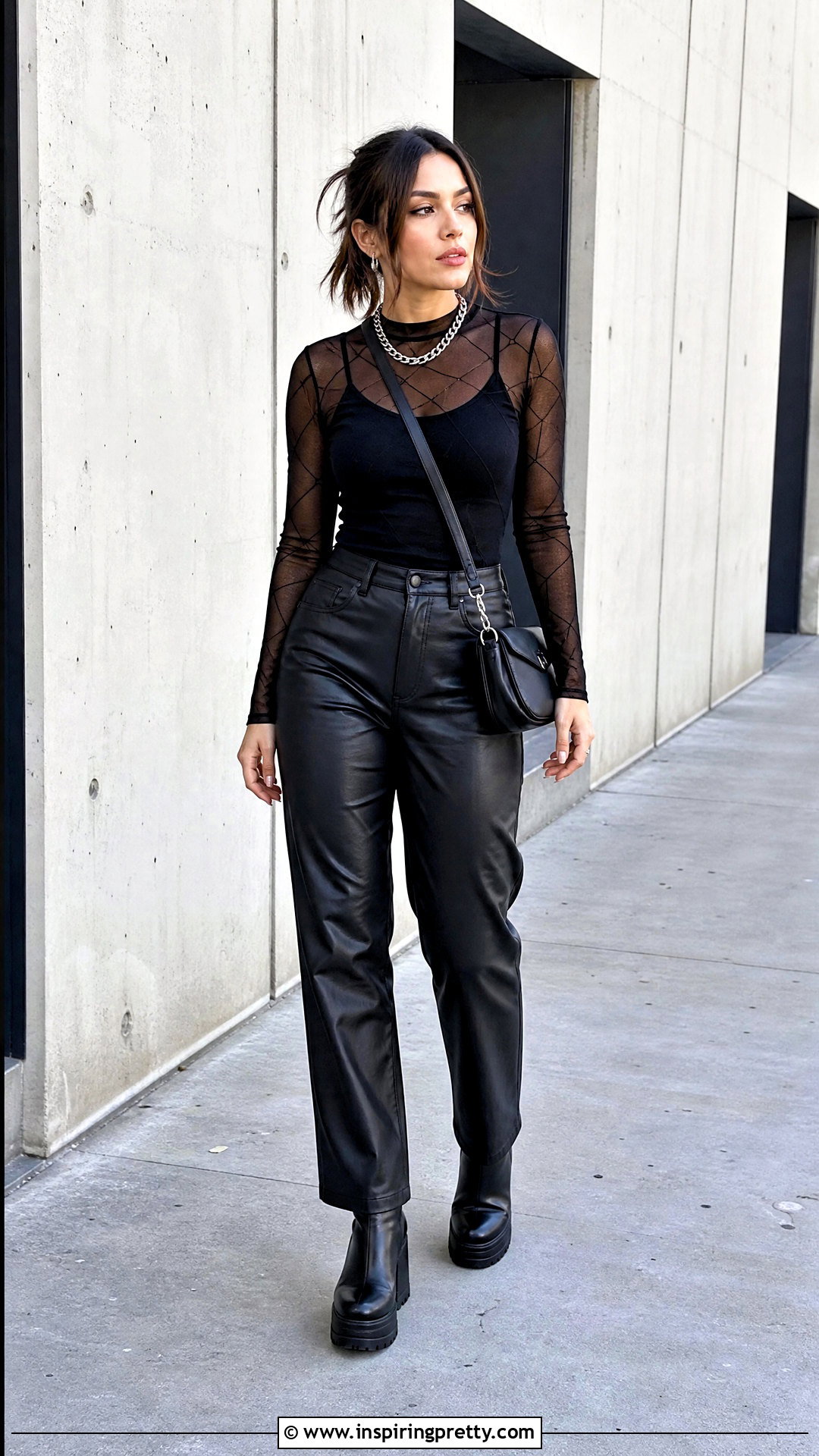 Mesh Gothic Top With Leather Pants - 50 gothic tops outfit ideas