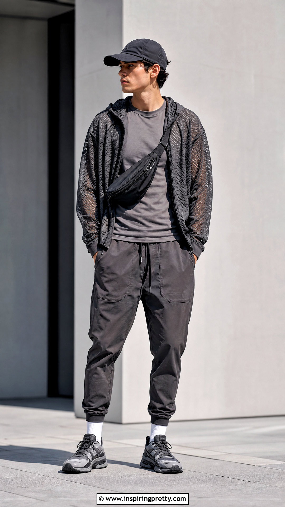 Mesh Hoodie With Relaxed Joggers - 20 men’s mesh top outfit ideas