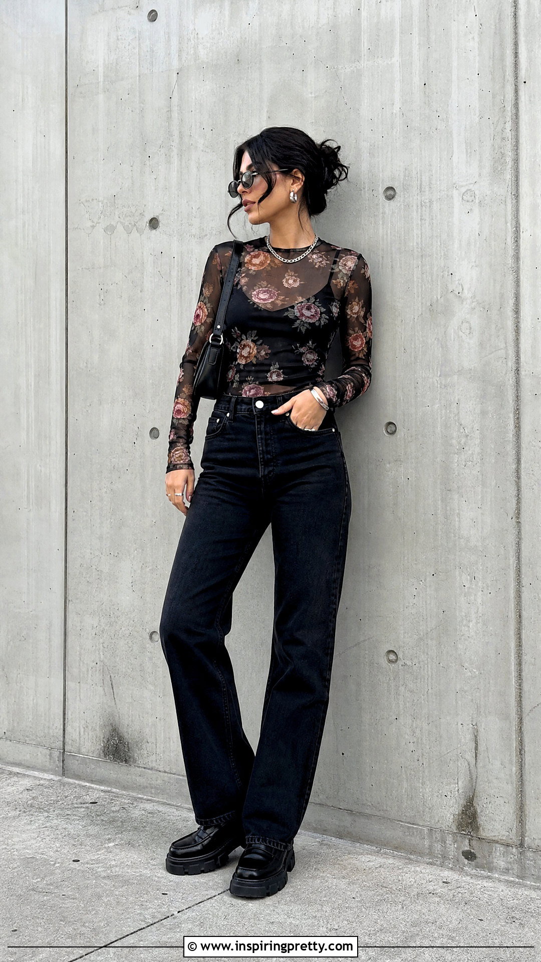 Mesh Layer Top With Black Jeans - 50 cute tops aesthetic ideas
