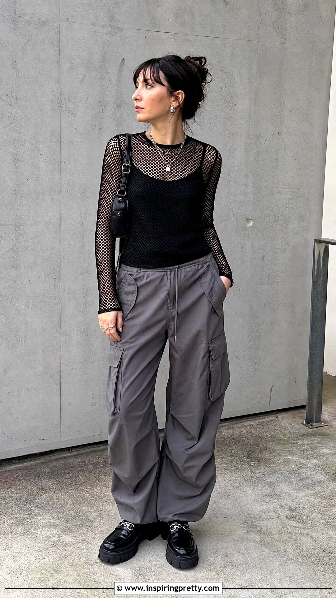 Mesh Layered Top And Cargo Trousers Outfit - 20 top and trousers outfit materials