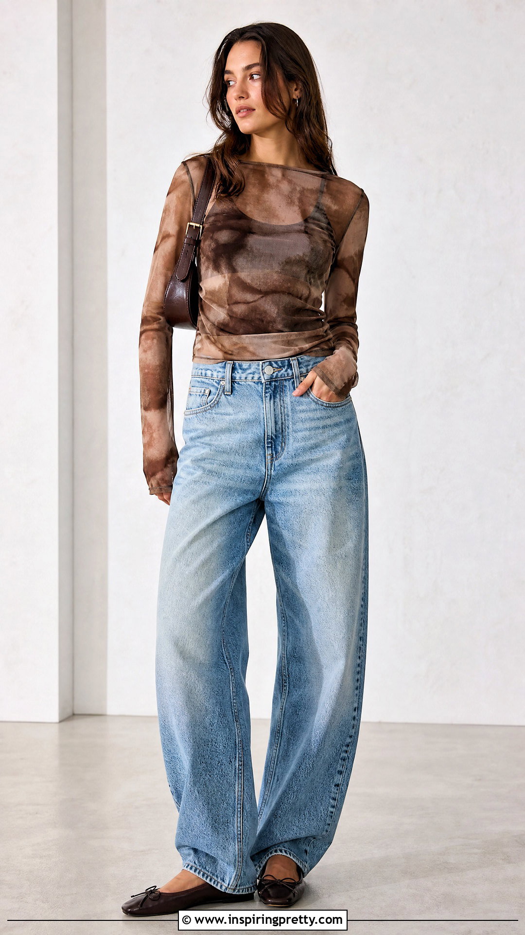Mesh Layered Top With Loose Jeans - 50 tops designs for jeans