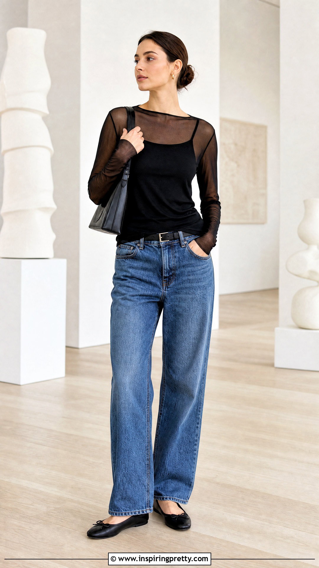 Mesh Layering Top And Loose Jeans Outfit - 50 simple top outfit ideas