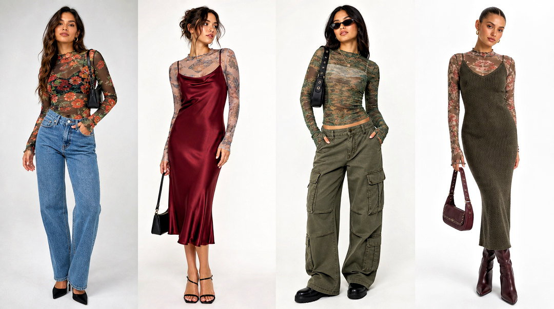 20 Mesh Long Sleeve Layering Top Outfit Ideas for Chic Fall