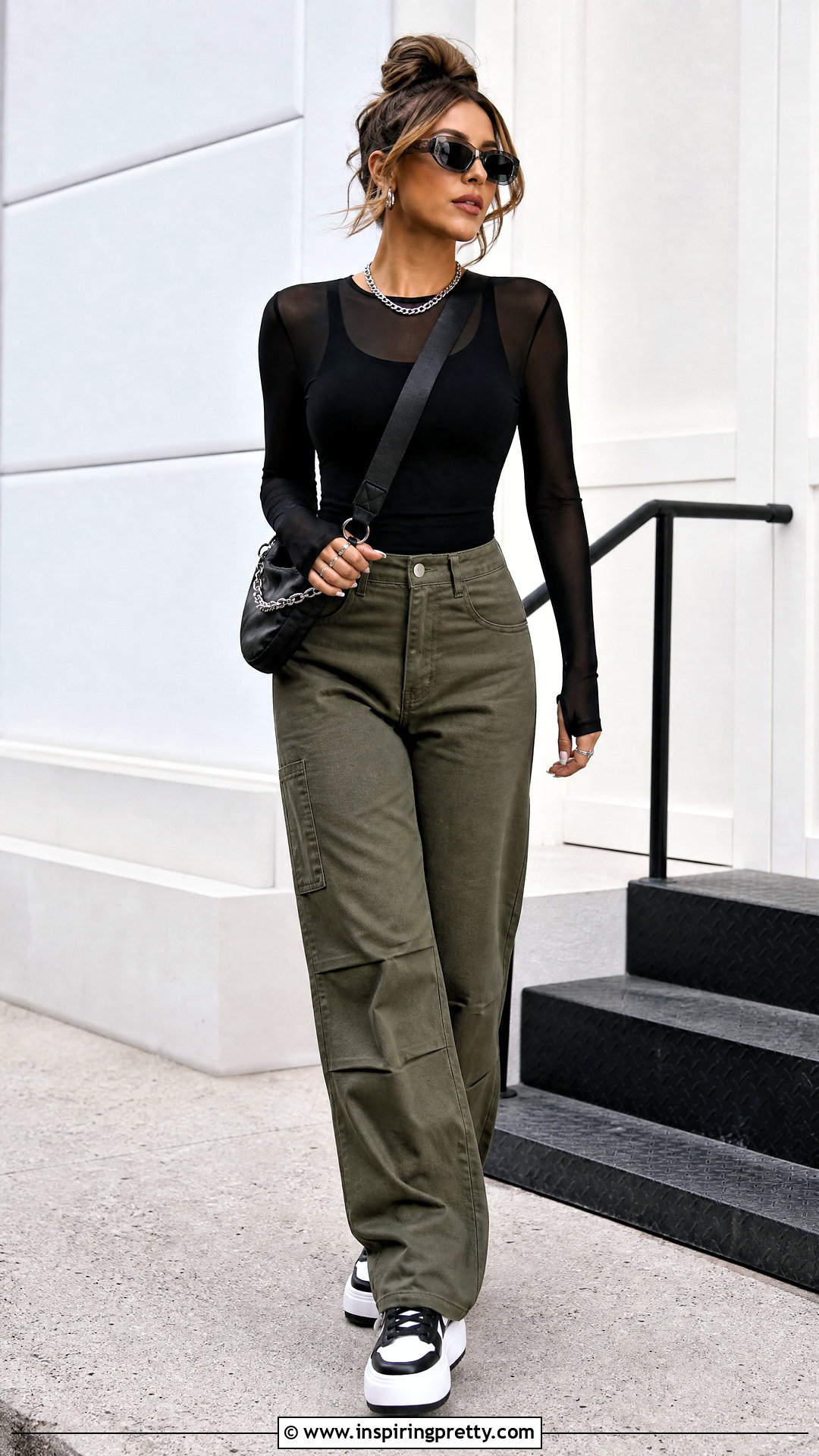Mesh Long Sleeve Layering Top With Cargo Pants - 20 Mesh Long Sleeve Layering Top outfit ideas