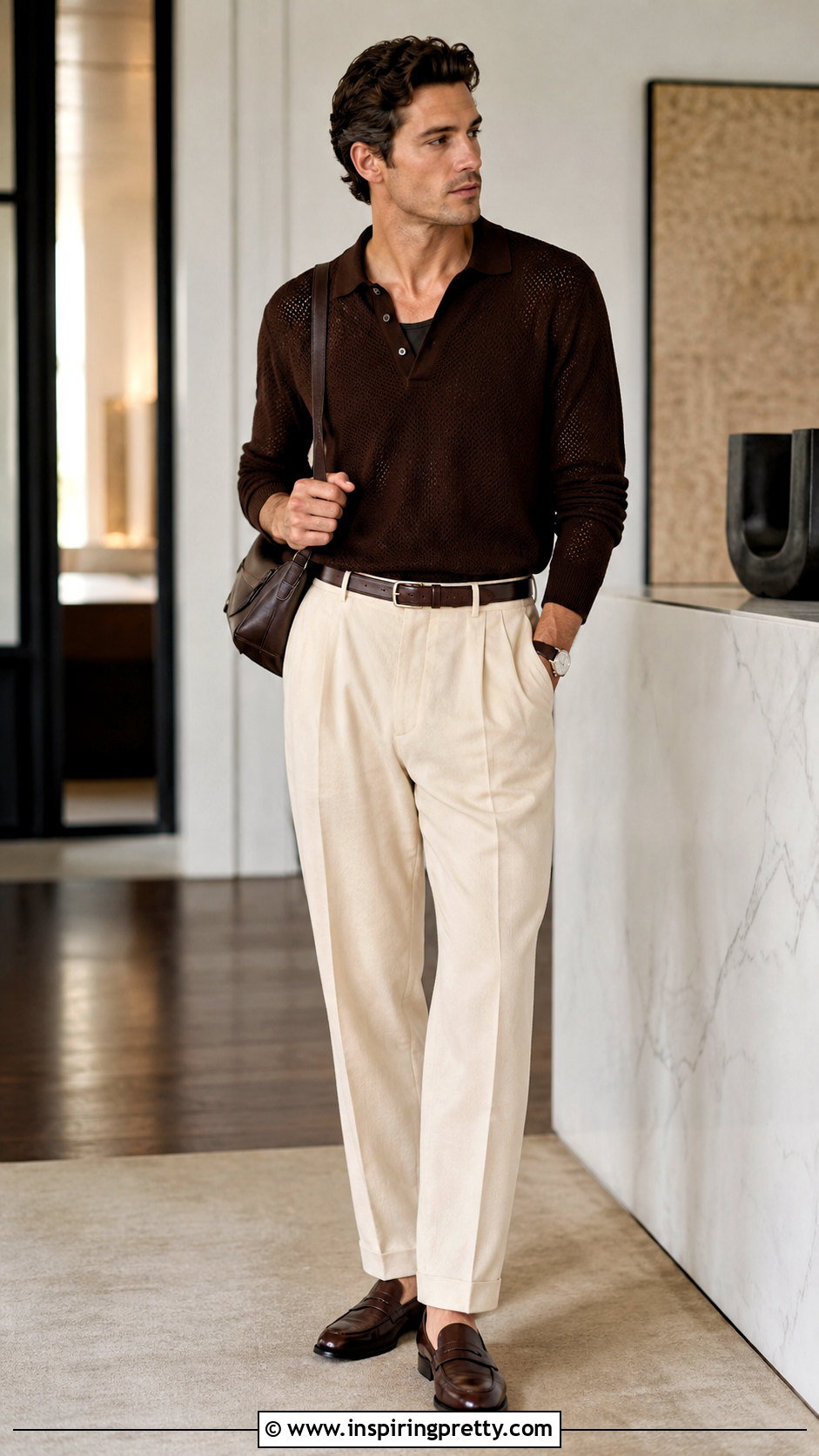 Mesh Long Sleeve Polo With Pleated Trousers - 20 Mesh Long Sleeve Top Mens