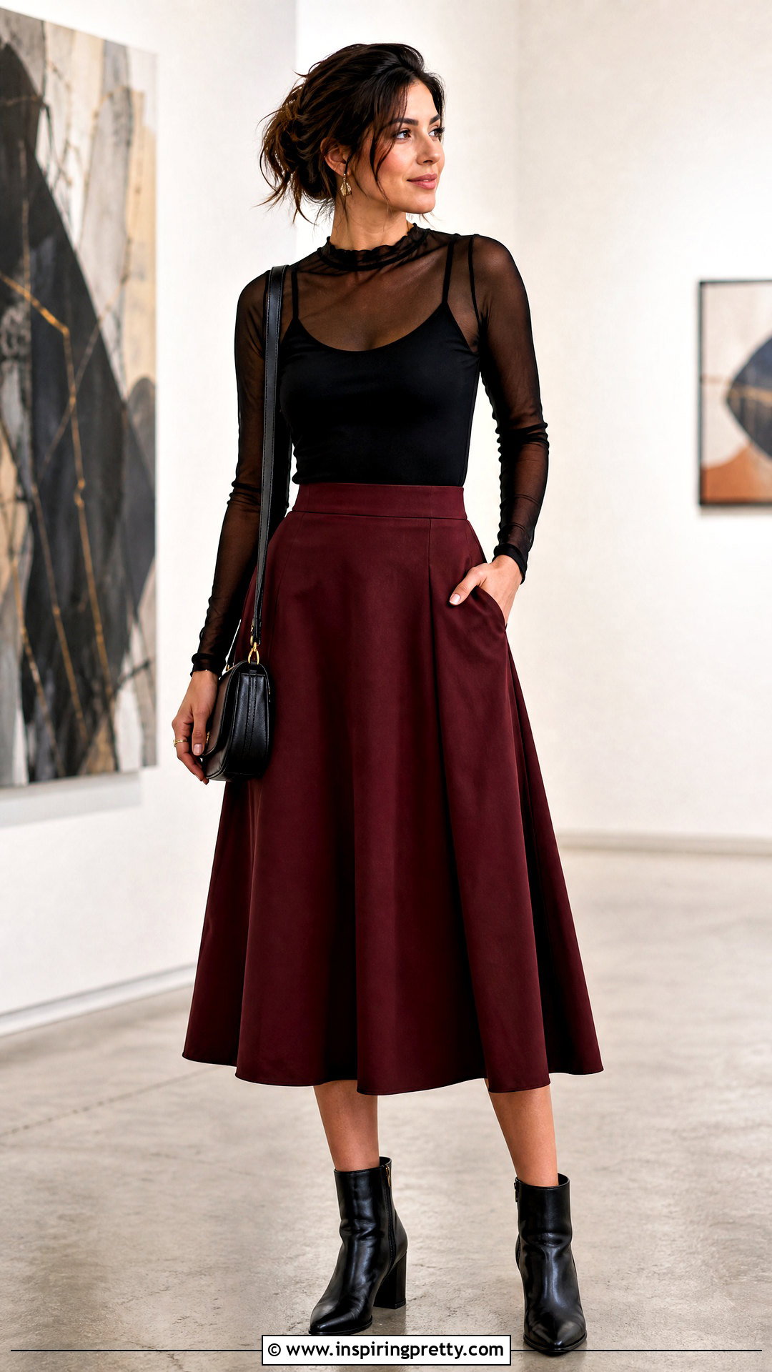 Mesh Long Sleeve Top And Midi Skirt Outfit - 50 top styles