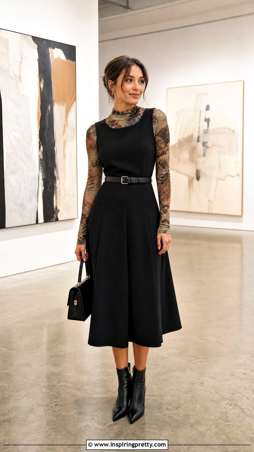 Mesh Long Sleeve Top Under A Sleeveless Midi Dress - 50 mesh long sleeve top outfit ideas