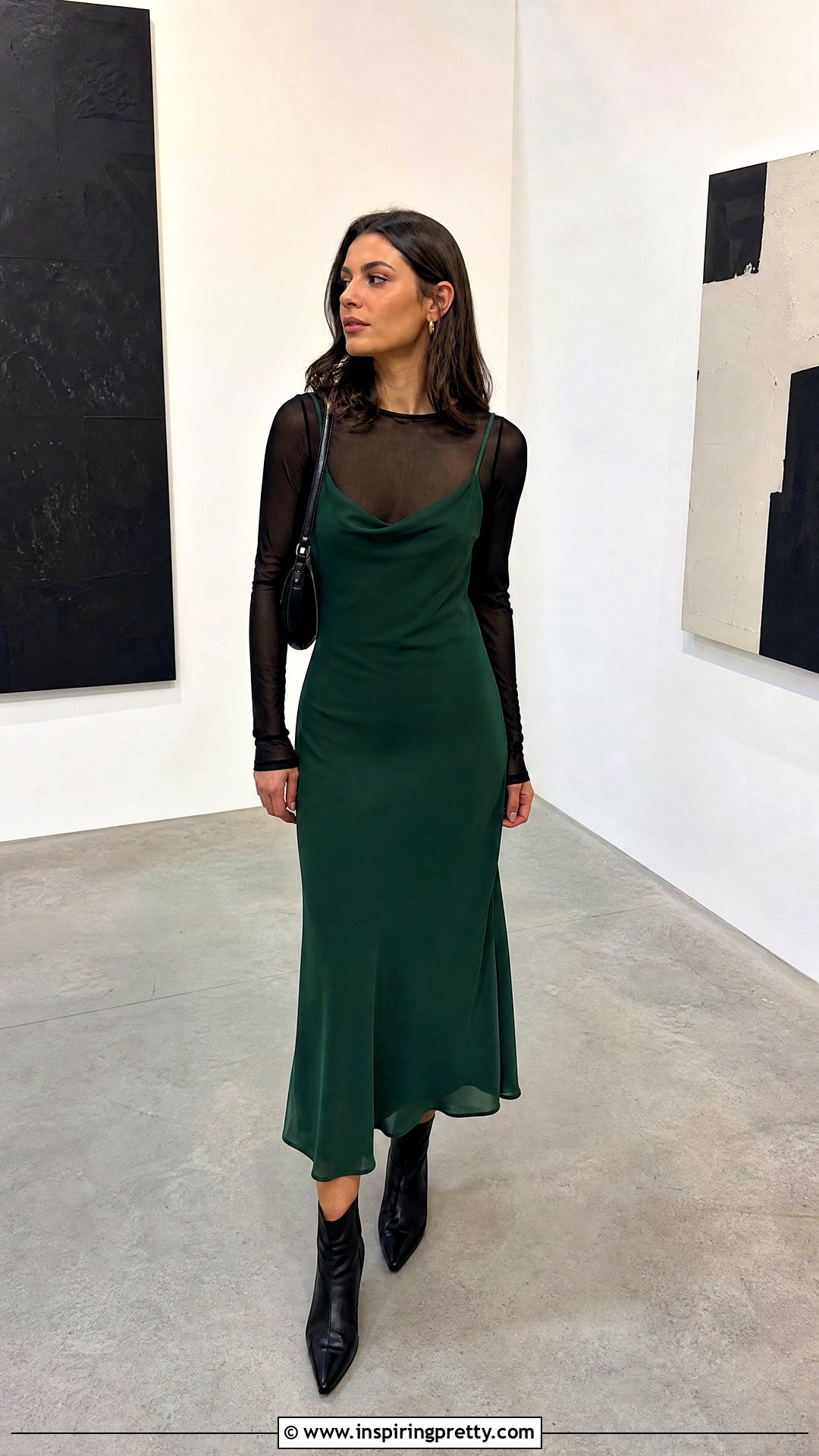 Mesh Long Sleeve Top Under a Slip Dress - 25 Long Sleeve Dress Tops outfit ideas
