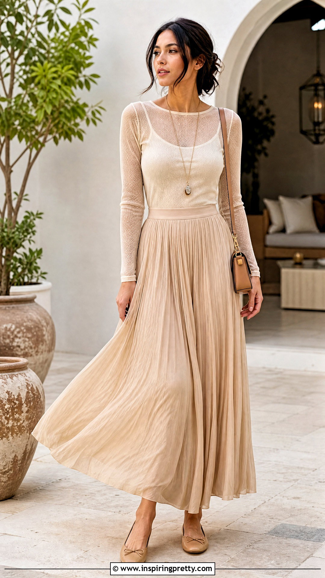 Mesh Long Sleeve Top With A Flowing Maxi Skirt - how to style mesh long sleeve top (25 ways)