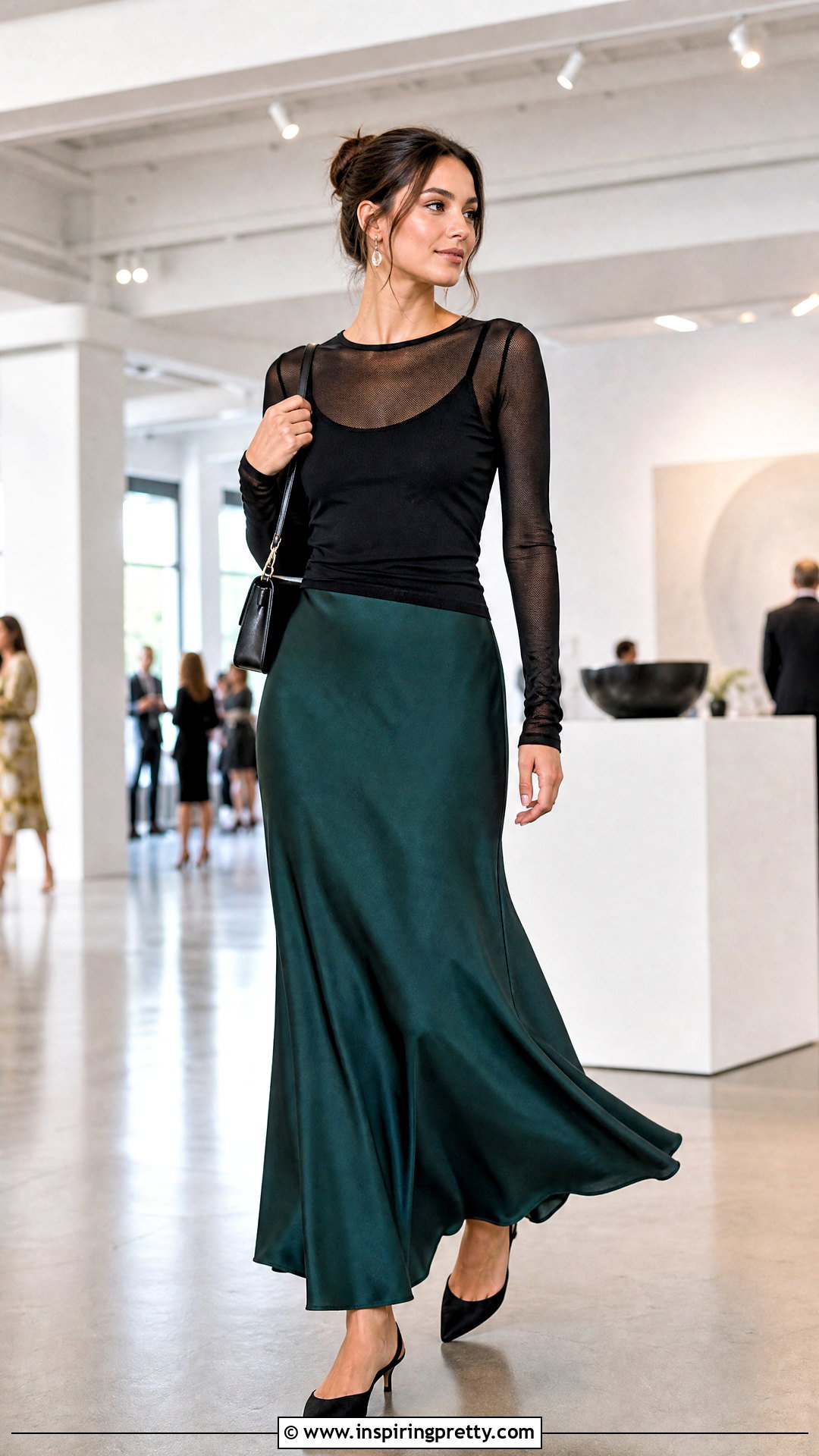 Mesh Long Sleeve Top With Bias Cut Maxi Skirt - 50 mesh long sleeve top outfit ideas