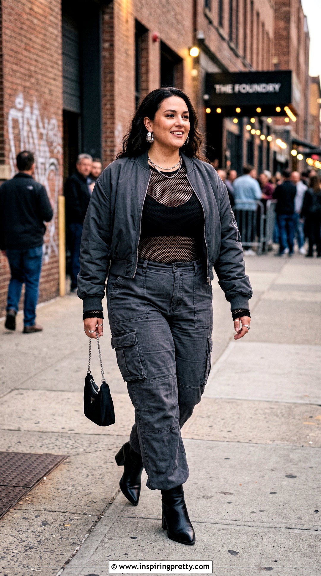 Mesh Long Sleeve Top With Cargo Pants - 50 going out tops outfit ideas