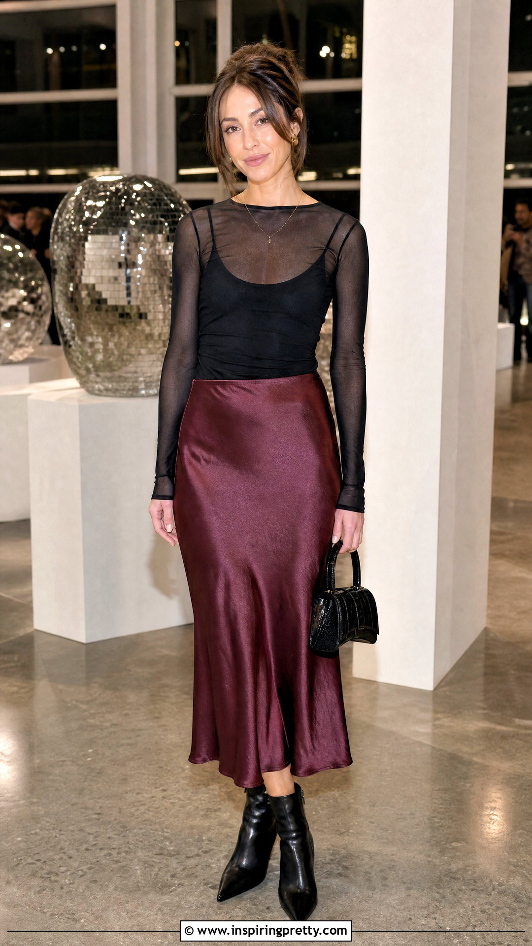 Mesh Long Sleeve Top With Slip Skirt - 50 chic tops outfit ideas