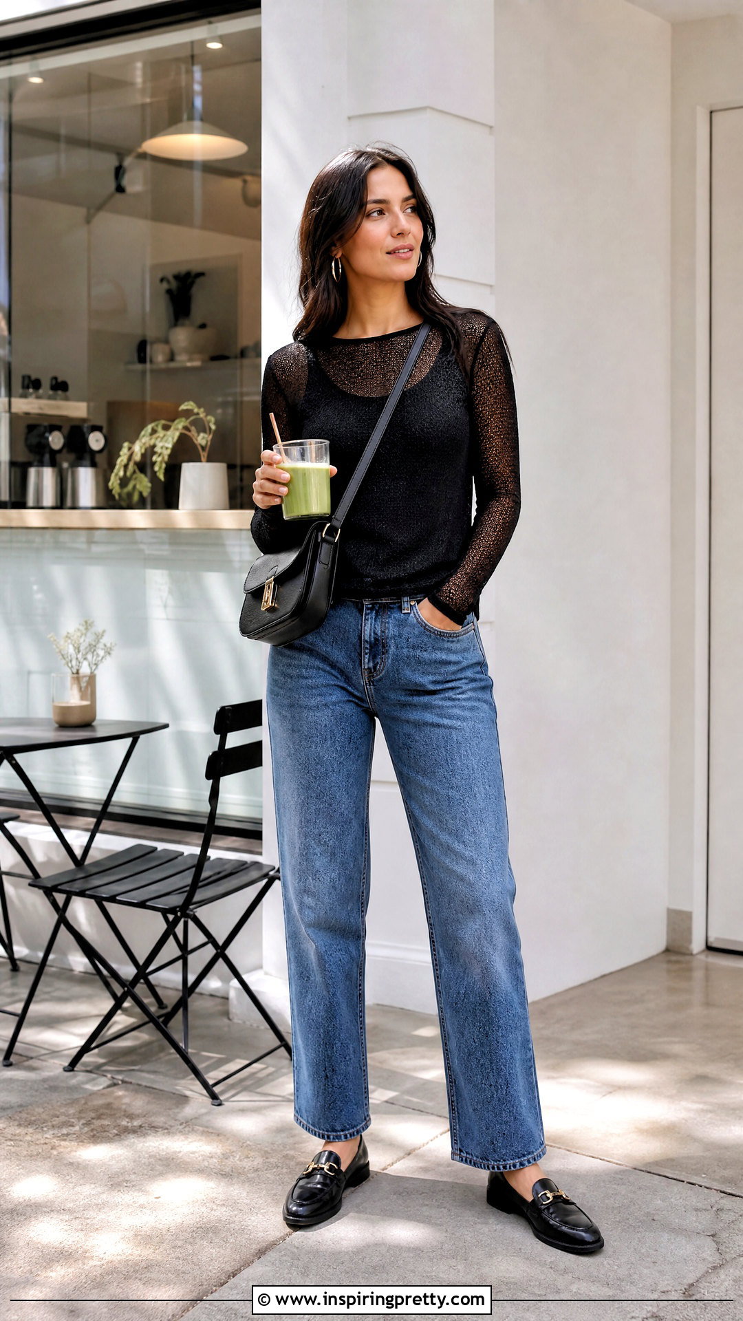 Mesh Long Sleeve Top With Straight Leg Jeans - 50 mesh long sleeve top outfit ideas
