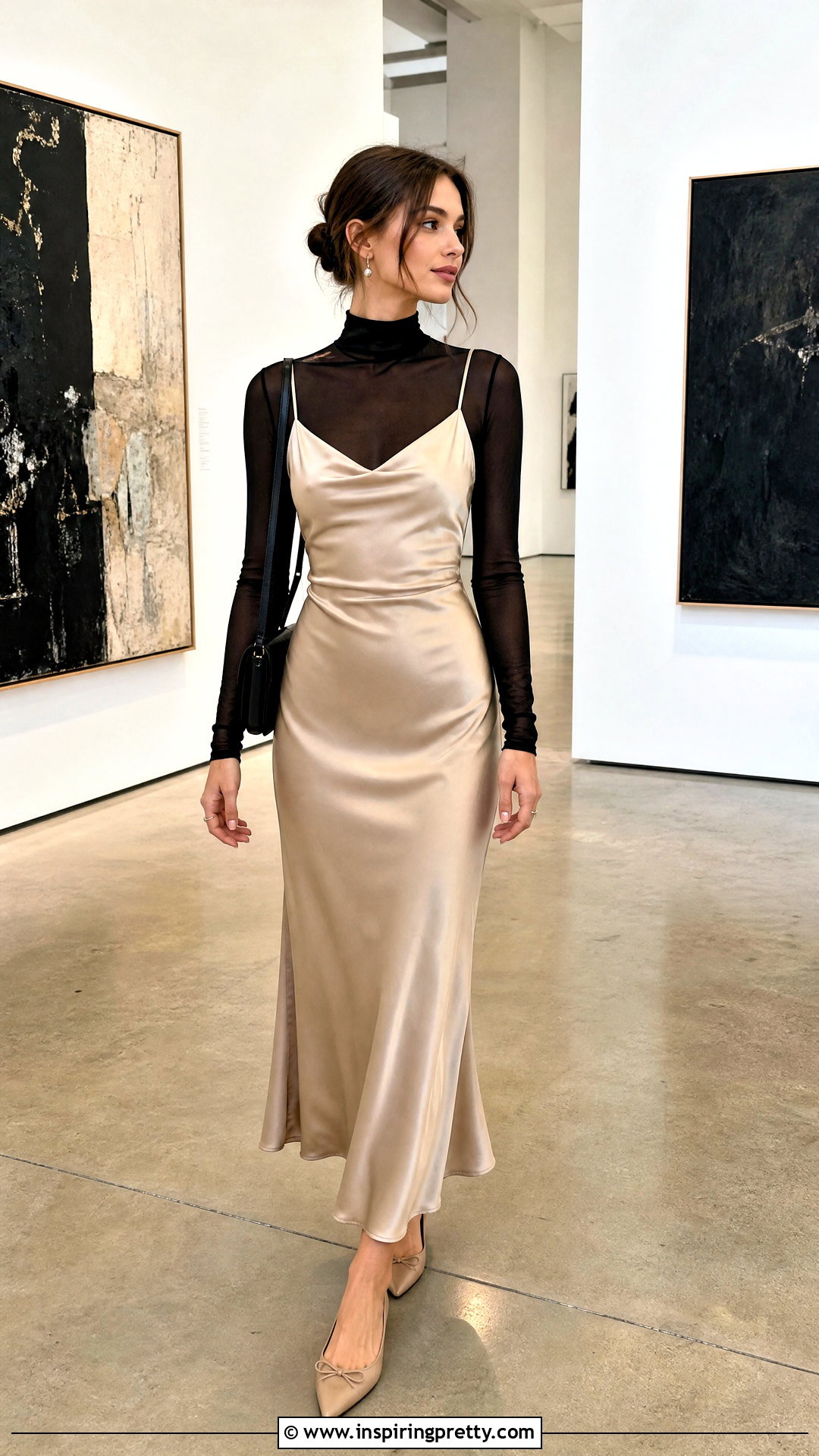 Mesh Mock Neck Top Under A Slip Dress - 50 mesh top outfit classy ideas