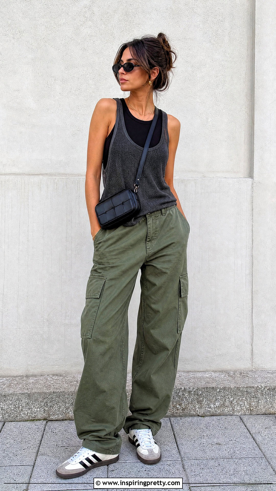 Mesh Overlay Tank Top With Cargo Trousers - 50 tank top designs
