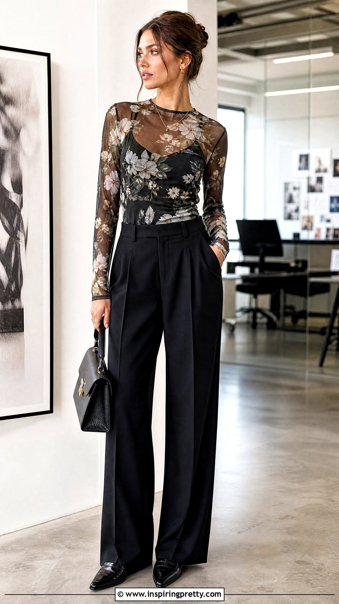Mesh Printed Top With Tailored Trousers - 50 trending tops for women