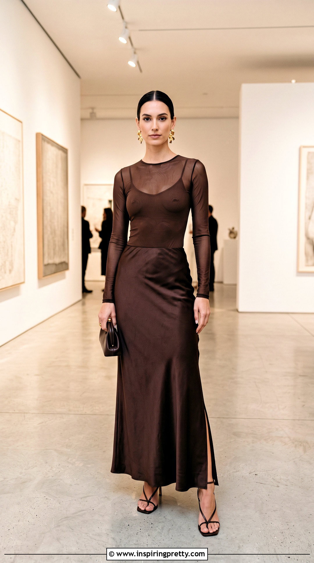 Mesh Sheer Top With Maxi Skirt - 20 sheer top celebrity outfit ideas