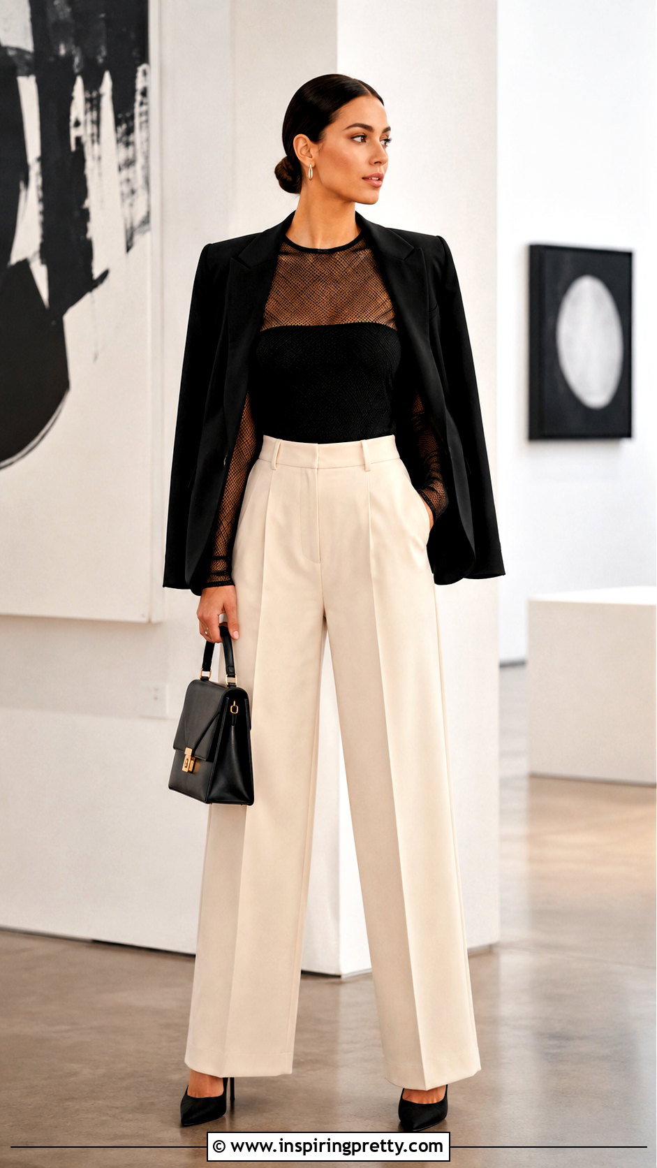 Mesh Siren Top With Tailored Pants - 50 siren top outfit ideas