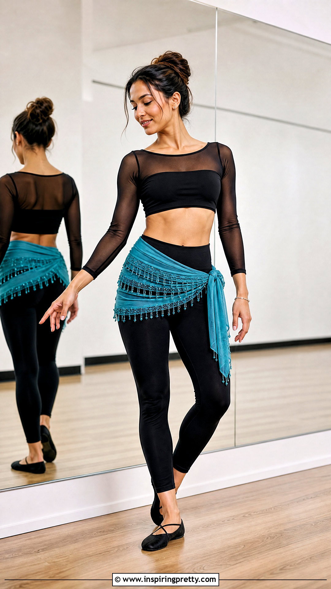 Mesh Sleeve Belly Dancing Top With Leggings - 25 belly dancing tops outfit ideas