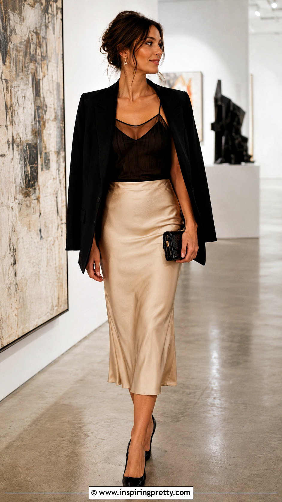 Mesh Spaghetti Strap Top With Blazer And Midi Skirt - 25 Mesh Spaghetti Strap Top outfit ideas