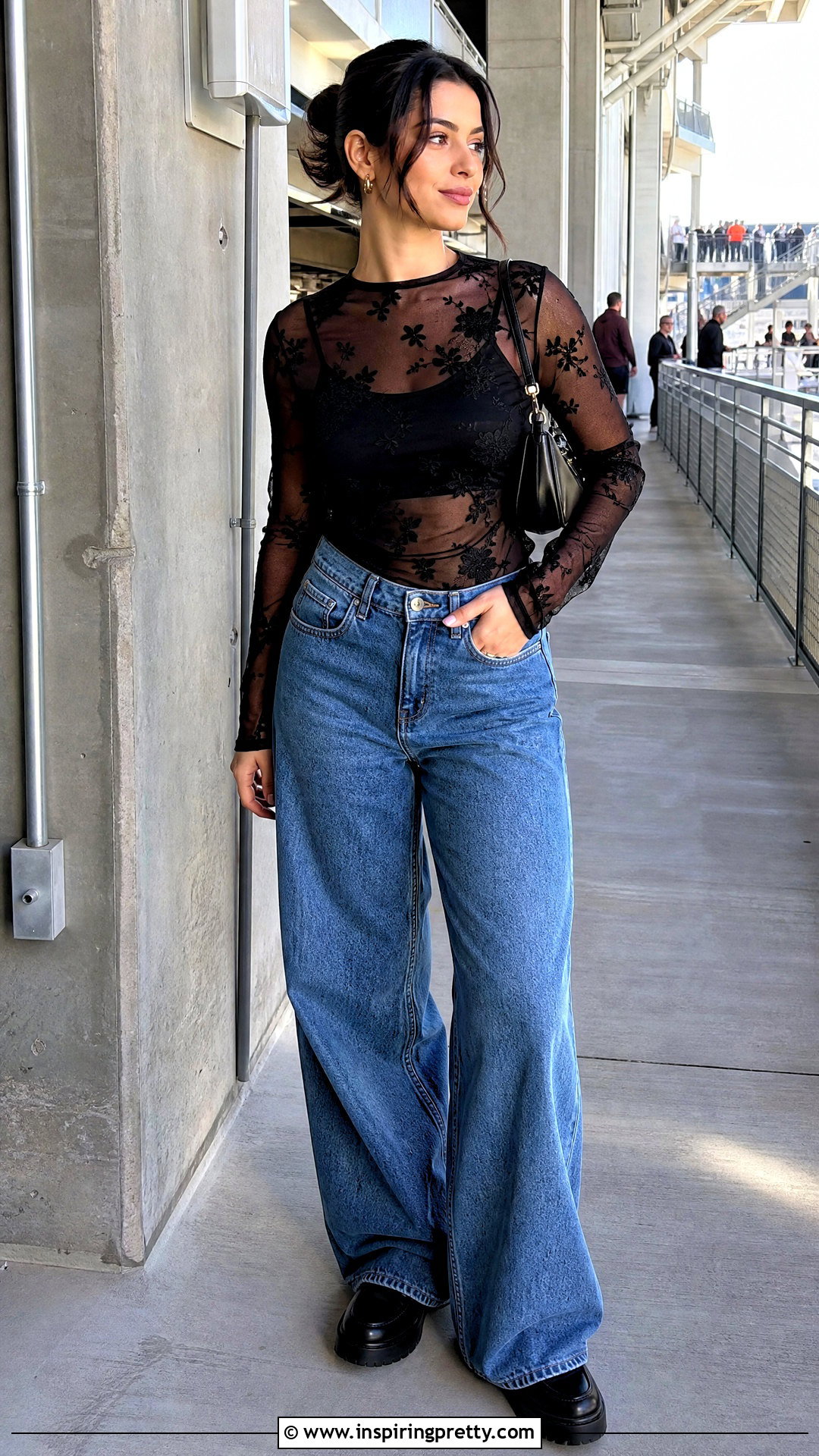 Mesh Statement Top With Relaxed Denim - 50 statement tops outfit ideas