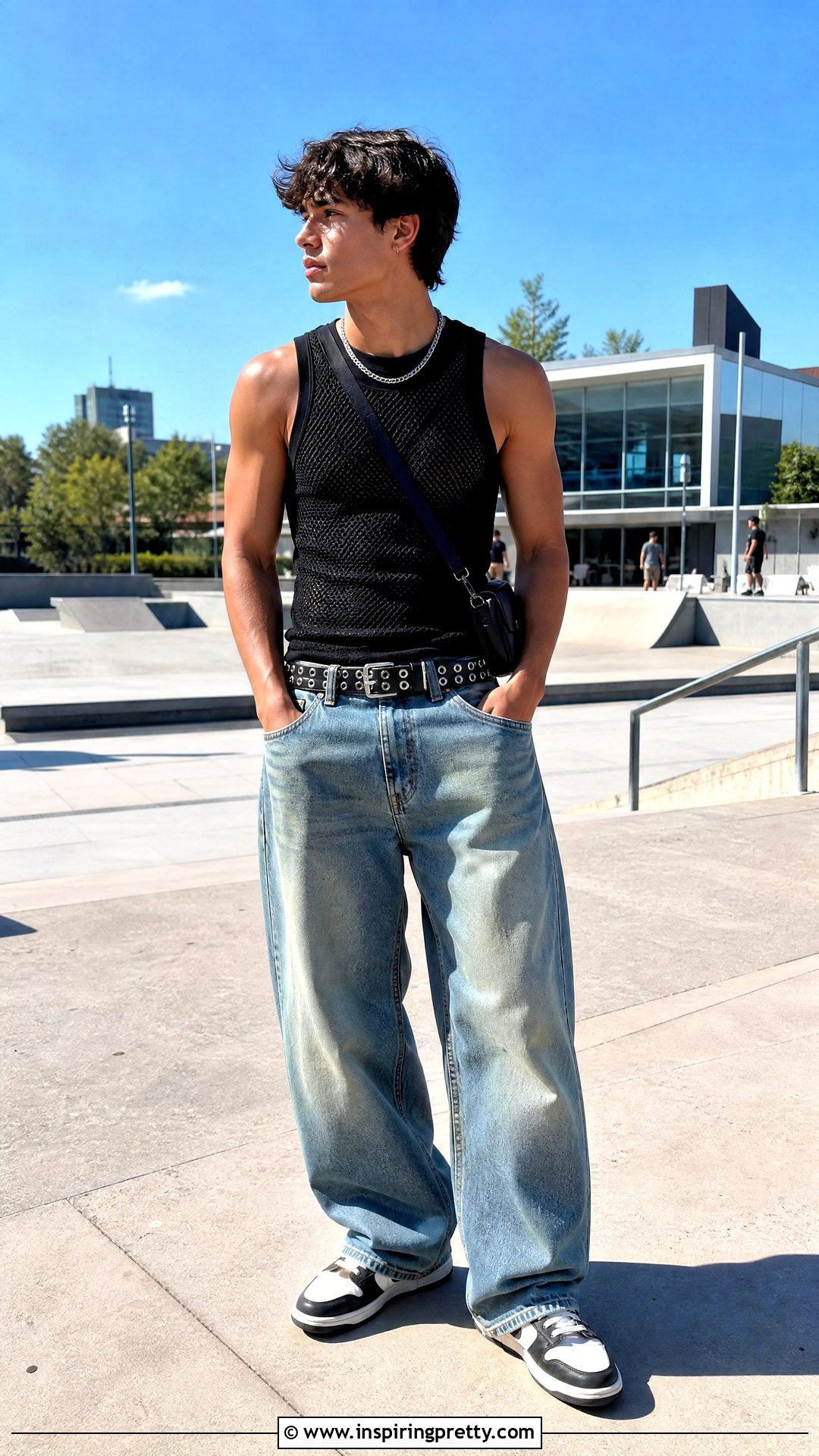 Mesh Tank Top With Baggy Jeans - 20 men’s mesh top outfit ideas
