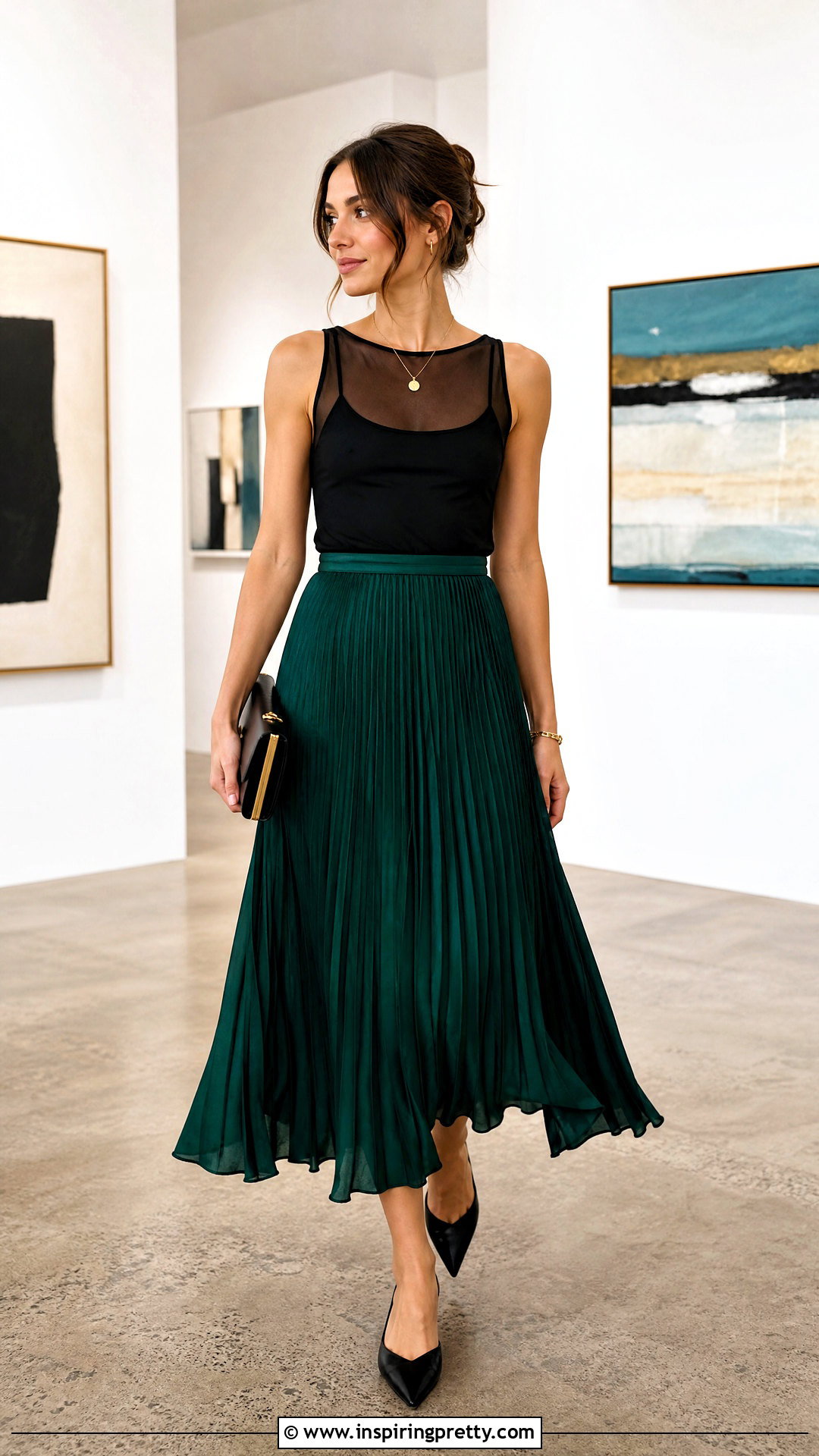 Mesh Tank Top With a Pleated Midi Skirt - How To Style Mesh Tank Top (25 Ways)