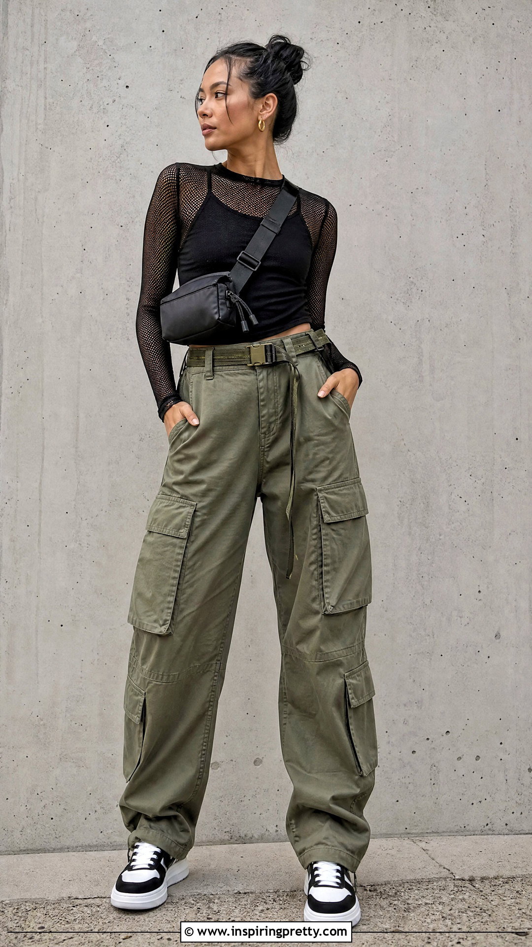 Mesh Top And Cargo Pants Streetwear Outfit - 50 streetwear tops outfit ideas