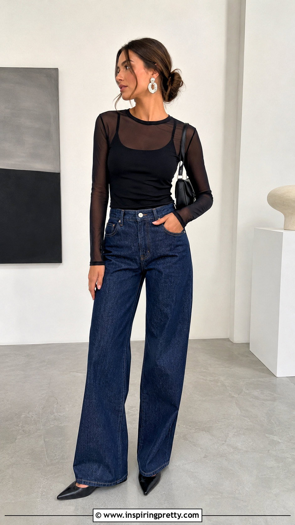 Mesh Top Over Fitted Tank Outfit - 20 layered look tops outfit ideas