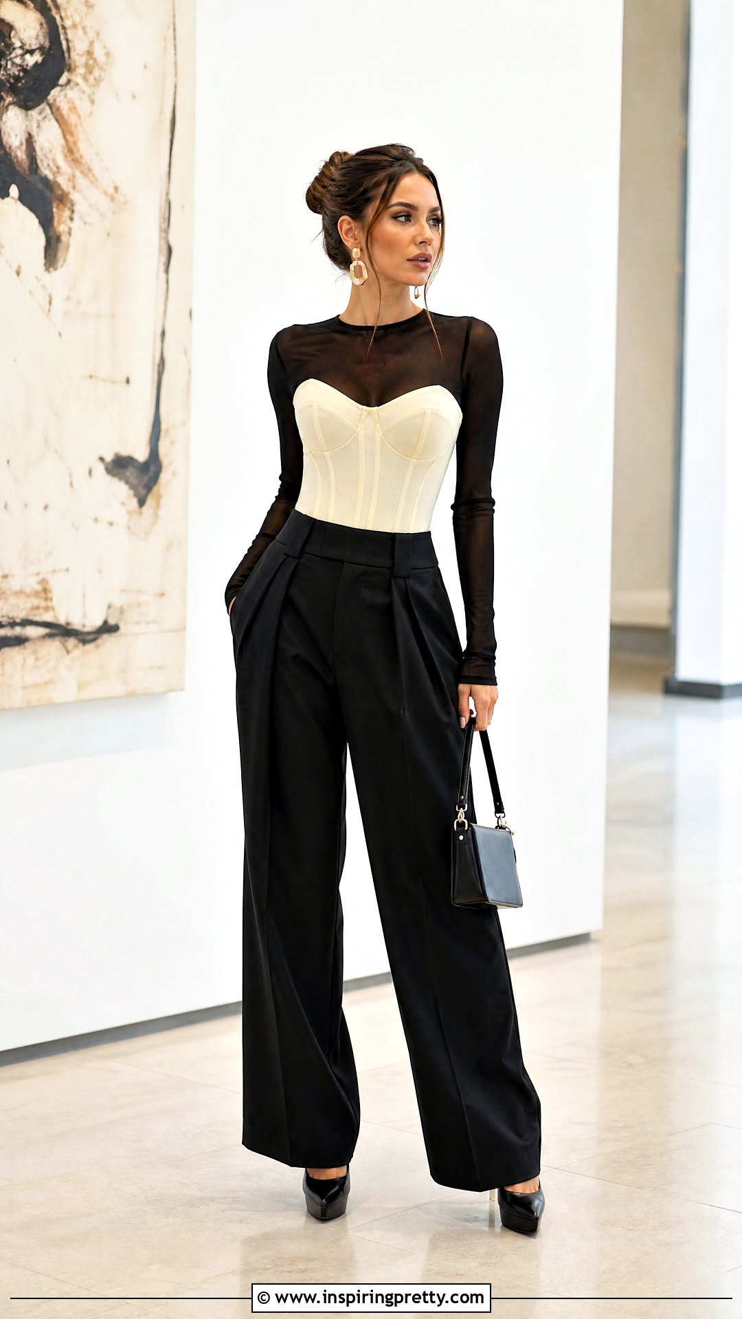 Mesh Top Under A Corset With Trousers - 50 mesh top outfit ideas