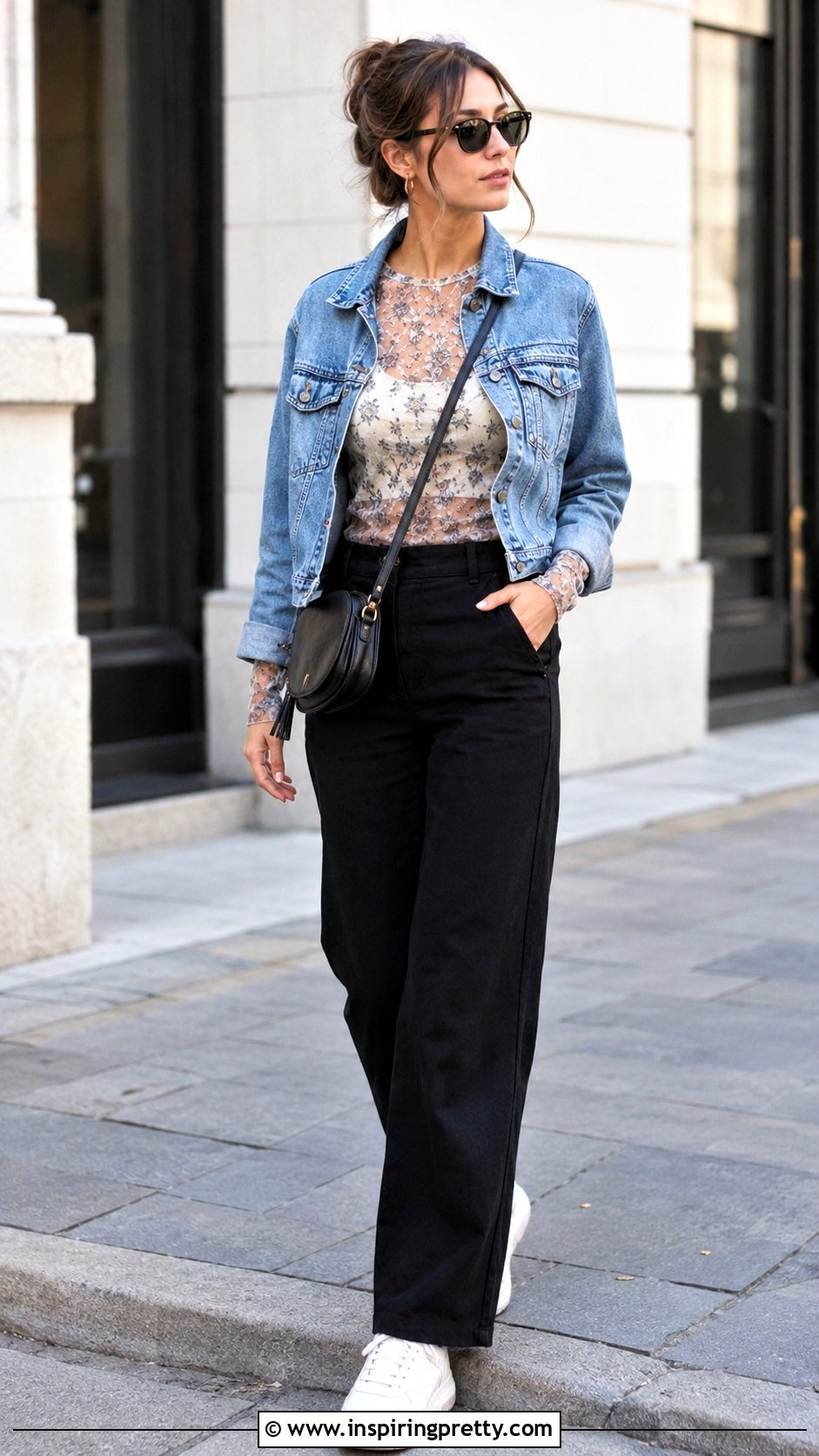 Mesh Top Under A Denim Jacket - 50 messy top outfit ideas