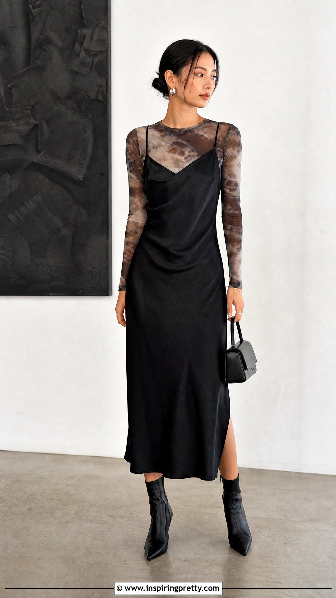 Mesh Top Under A Slip Dress - 50 mesh top outfit aesthetic ideas
