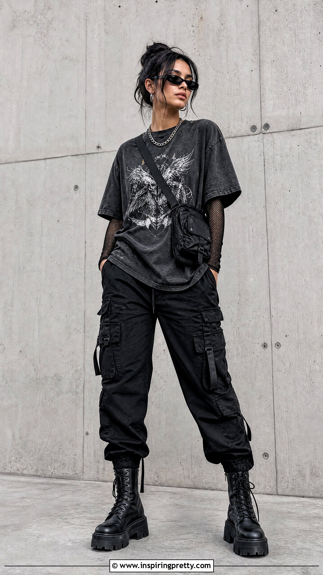 Mesh Top Under Oversized Tee Grunge Outfit - 20 Layered Tops Outfits Grunge Ideas