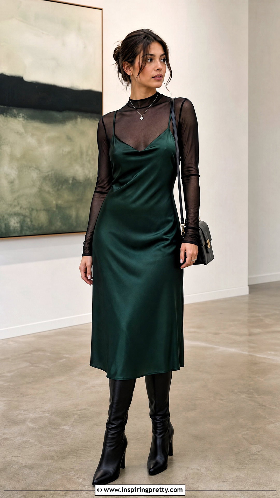 Mesh Top Under Slip Dress Layered Outfit - 50 layered tops outfit ideas