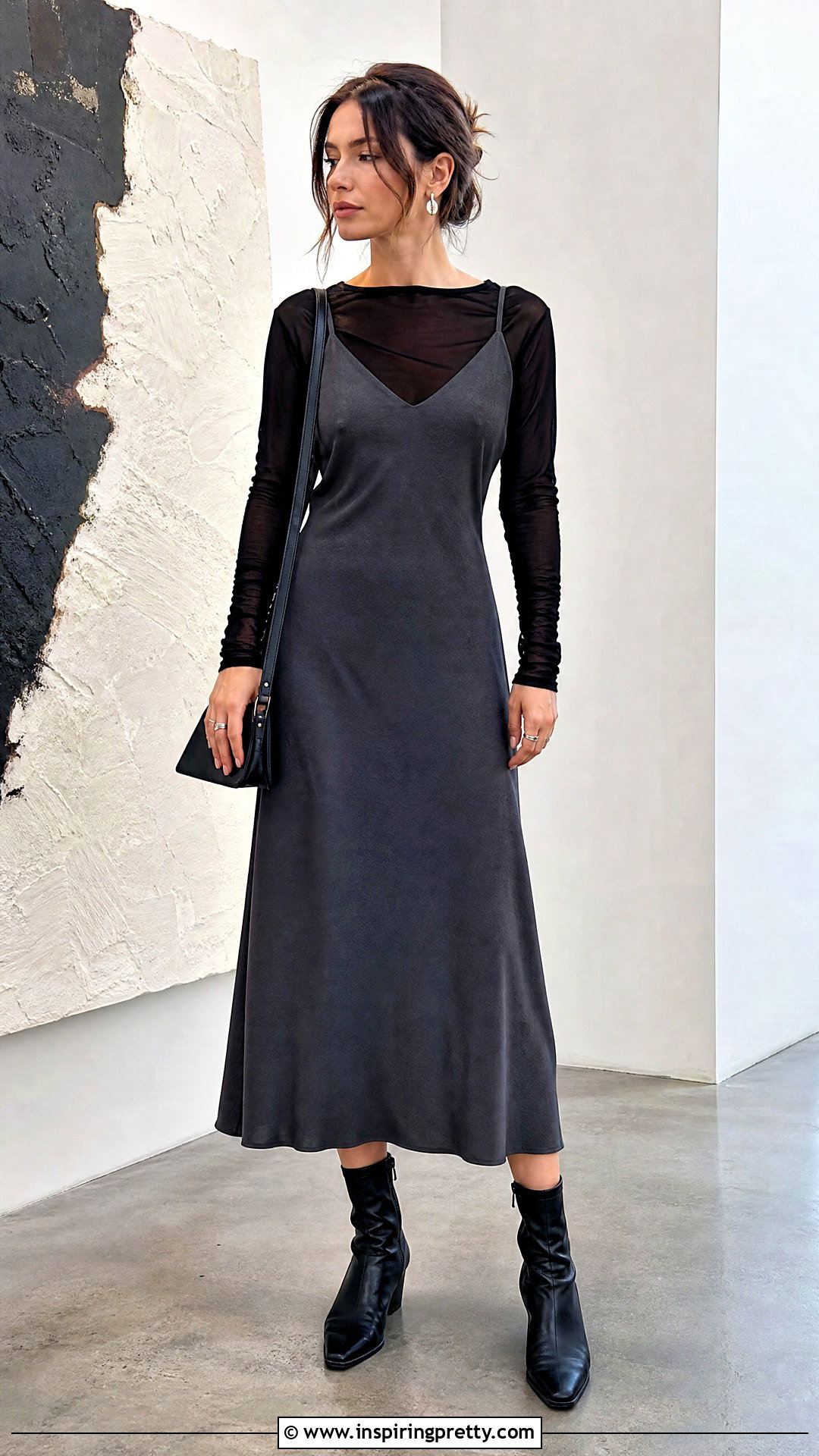 Mesh Top Under Slip Dress Outfit - 50 layering tops outfit ideas