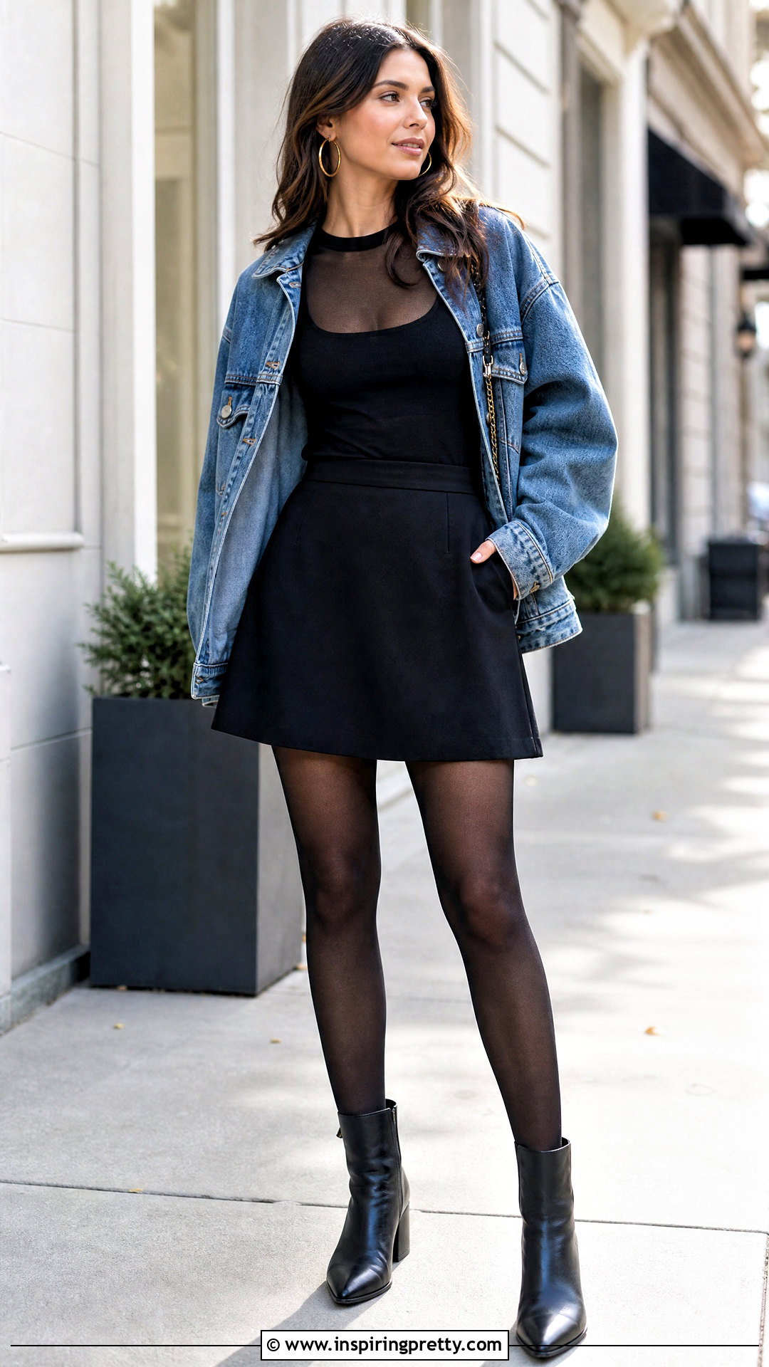 Mesh Top With A Denim Jacket And Mini Skirt - 50 mesh top outfit aesthetic ideas