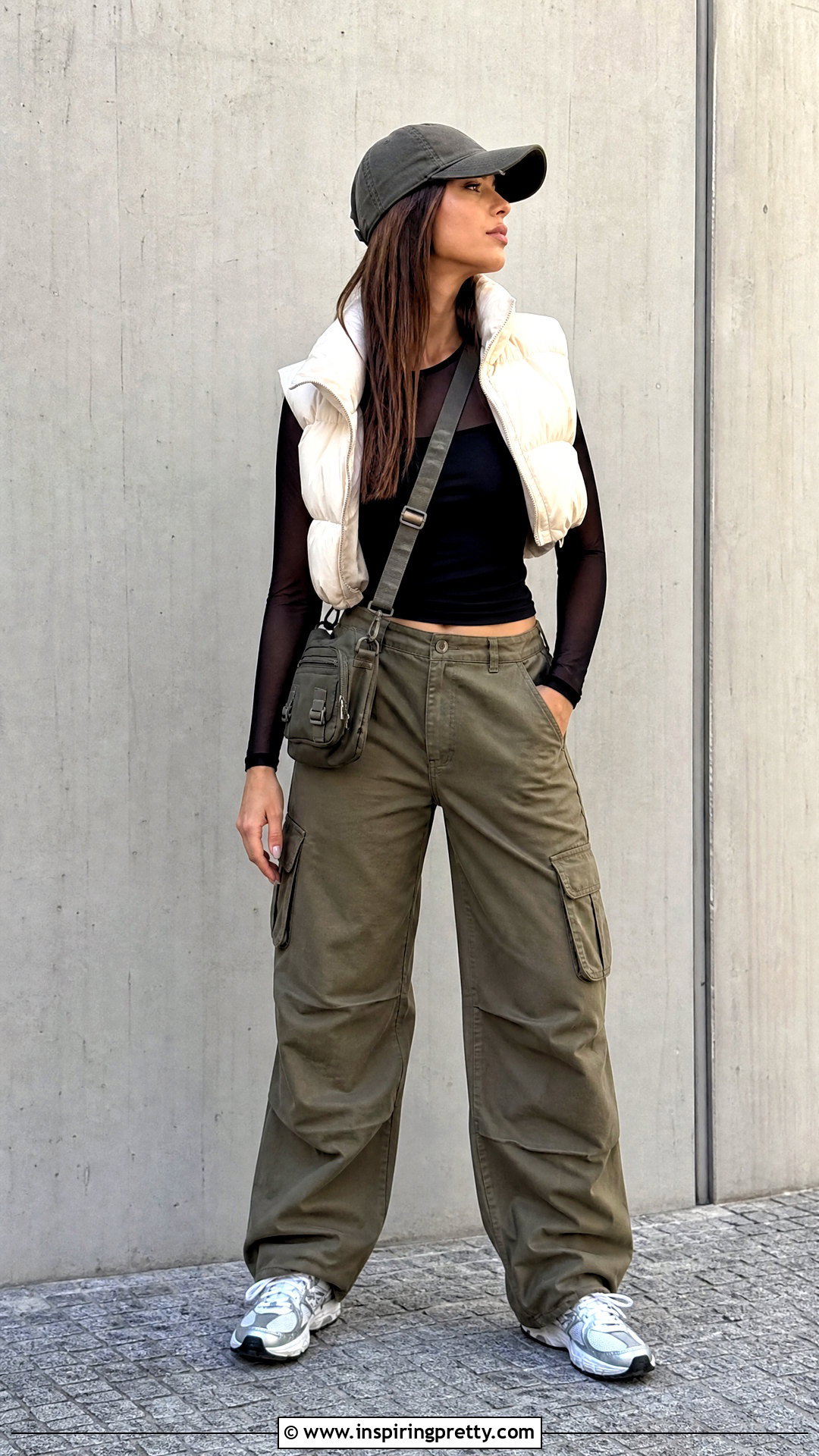 Mesh Top With A Puffer Vest And Cargo Pants - 50 mesh top outfit aesthetic ideas