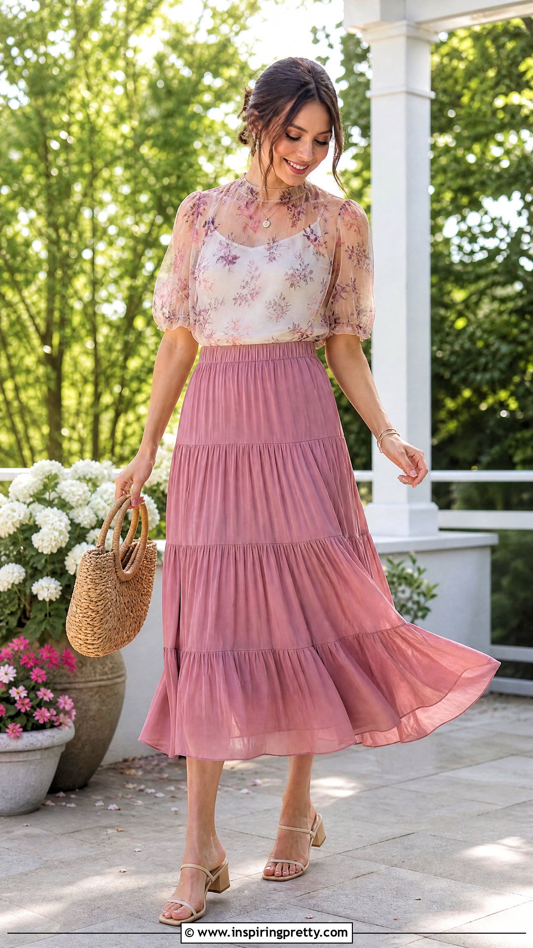 Mesh Top With A Tiered Midi Skirt - 50 mesh top outfit aesthetic ideas
