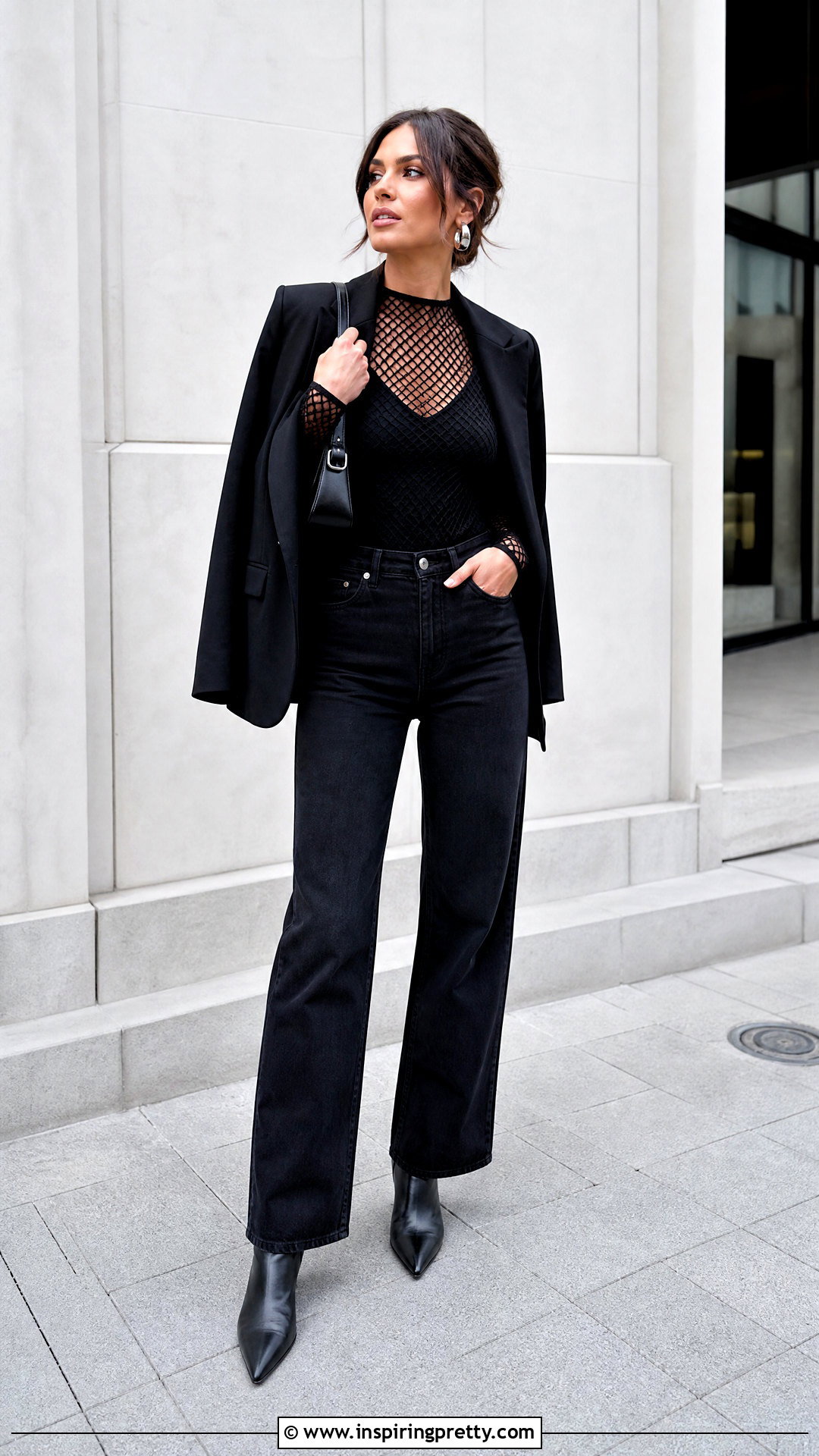 Mesh Top With Black Jeans - 50 Tops Outfit ideas